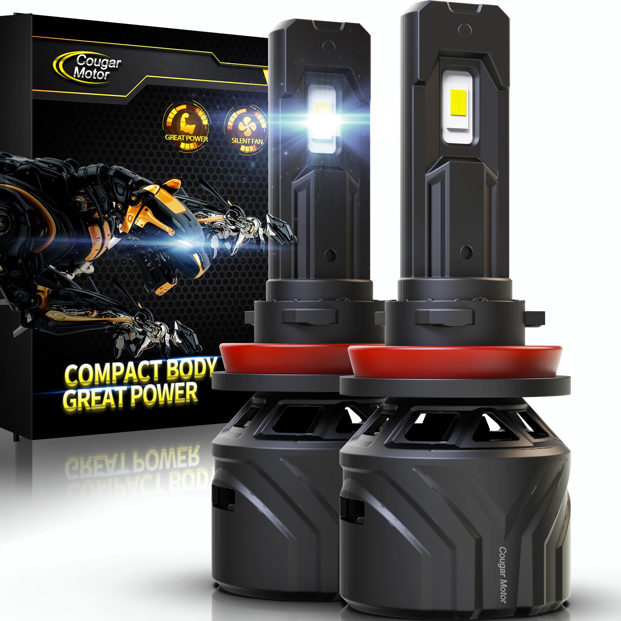 Cougar Motor H11 Led Bulbs, H11 Lights Bulb H9 H8 Fog Light 18000Lm 6500K Super Bright Plug And Play - Pack Of 2