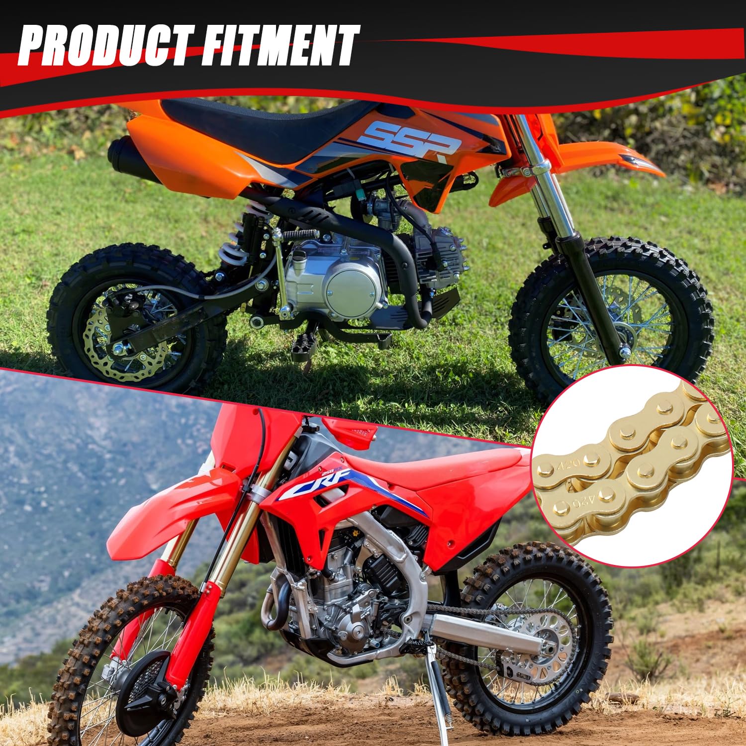 KAMIER 420 Motorcycle Chain 132 Links Gold with Chain Breaker for KX85 KX100 TTR110 SSR TaoTao Coolster Apollo Baja 50 70 90 110