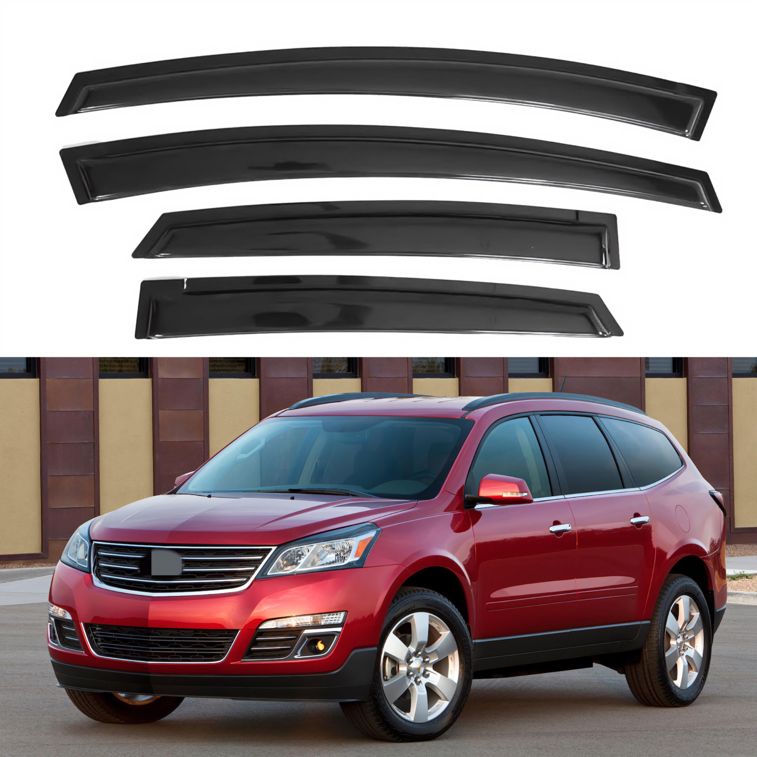 Ig Window Visor For Chevy Chevrolet Traverse 2009-2017, Rain Guard Tape-On Extra Durable Sun Wind Side Vent Window Deflector, 20