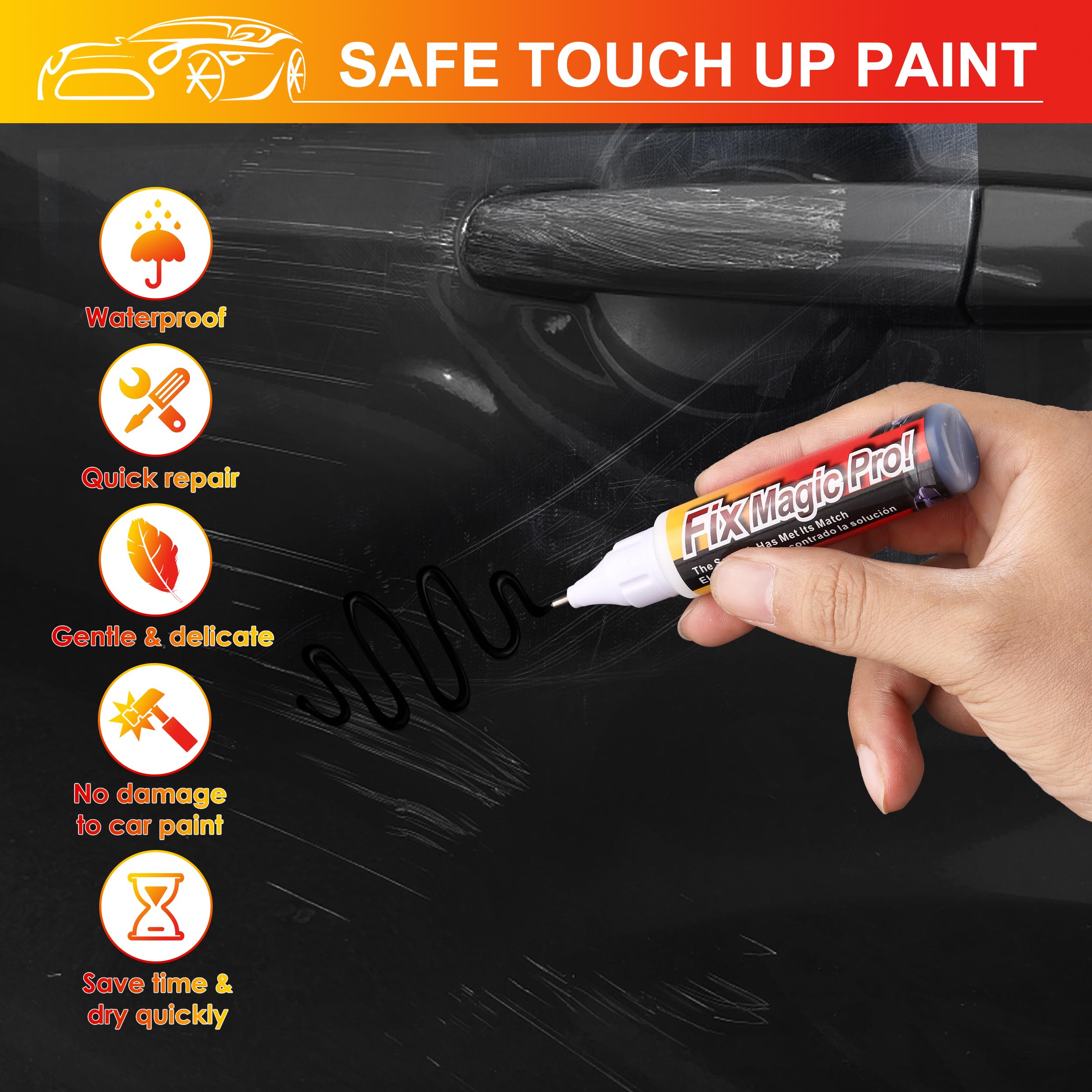 SUGEYA Touch Up Paint for Cars (Black), Two-in-One Car Paint Scratch Repair, Automotive Touch Up Paint Pen with Instruction Manu