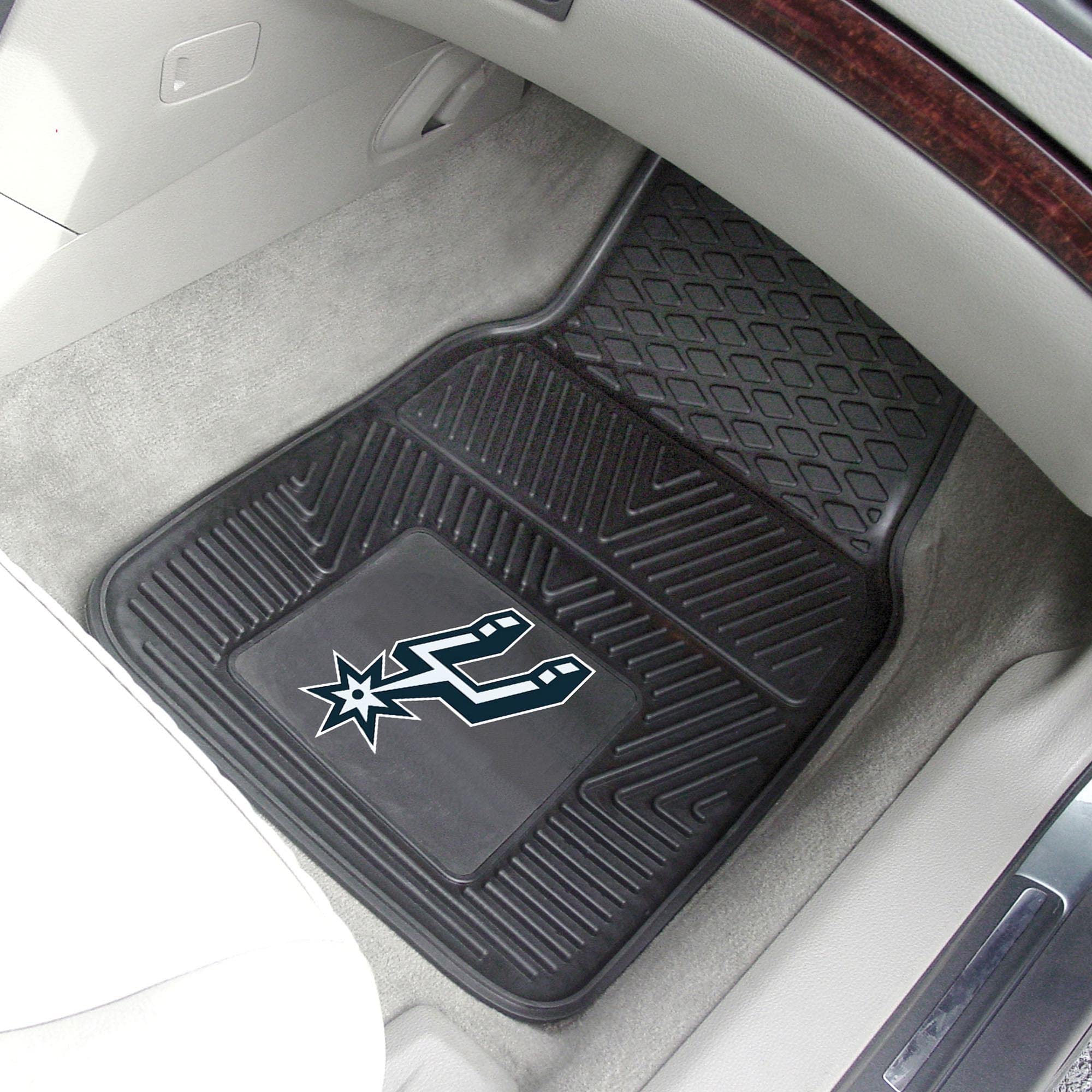 San Antonio Spurs Nba 2 Pc Vinyl Sports Team Logo Car Truck Suv Rubber Front Floor Mat 18X27 Black