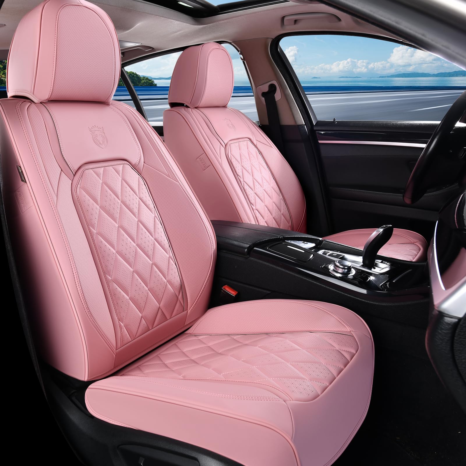 Coverado Front Seat Covers, Luxury Faux Leather Seat Covers For Cars, Pink Car Seat Covers, Car Seat Protector Waterproof, Autom