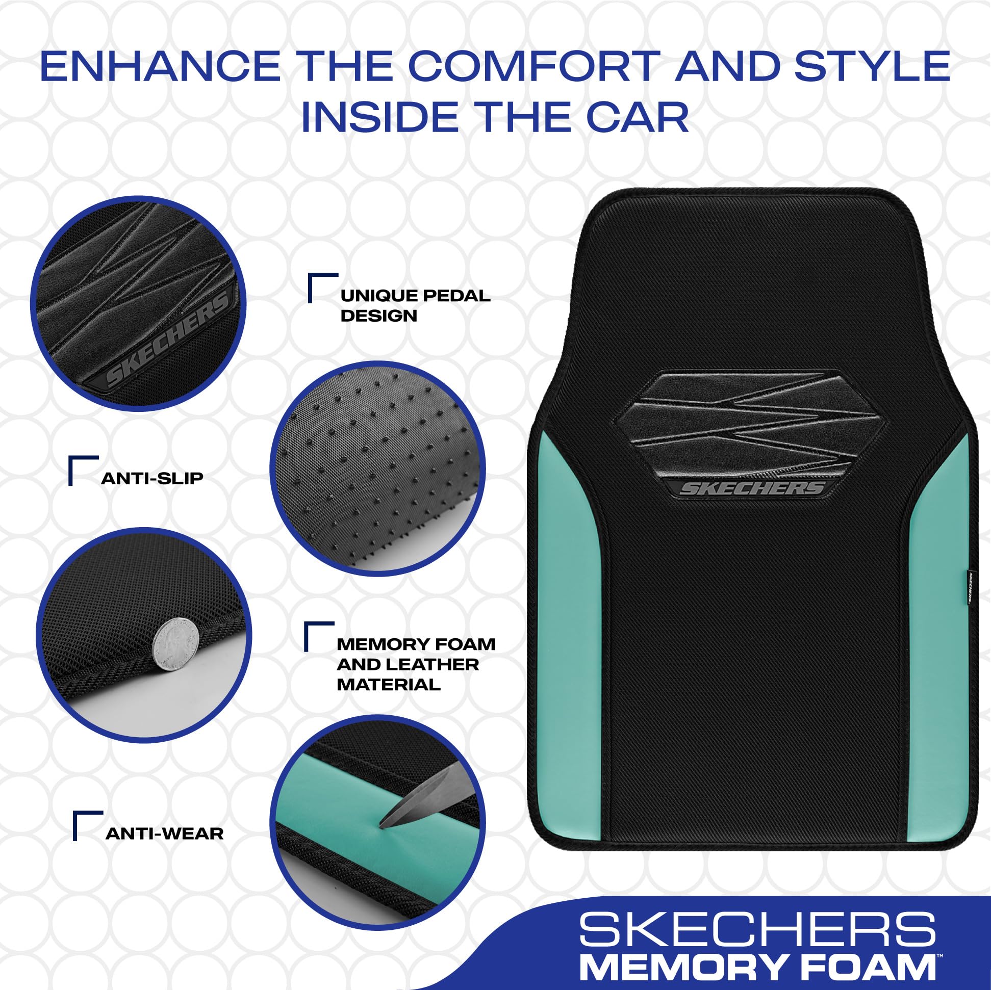 Skechers Car Floor Mats,Memory Foam Car Mats,Floor mats for Cars with Anti-Slip PVC Heel Pad,Universal Fit Automotive Floor mats