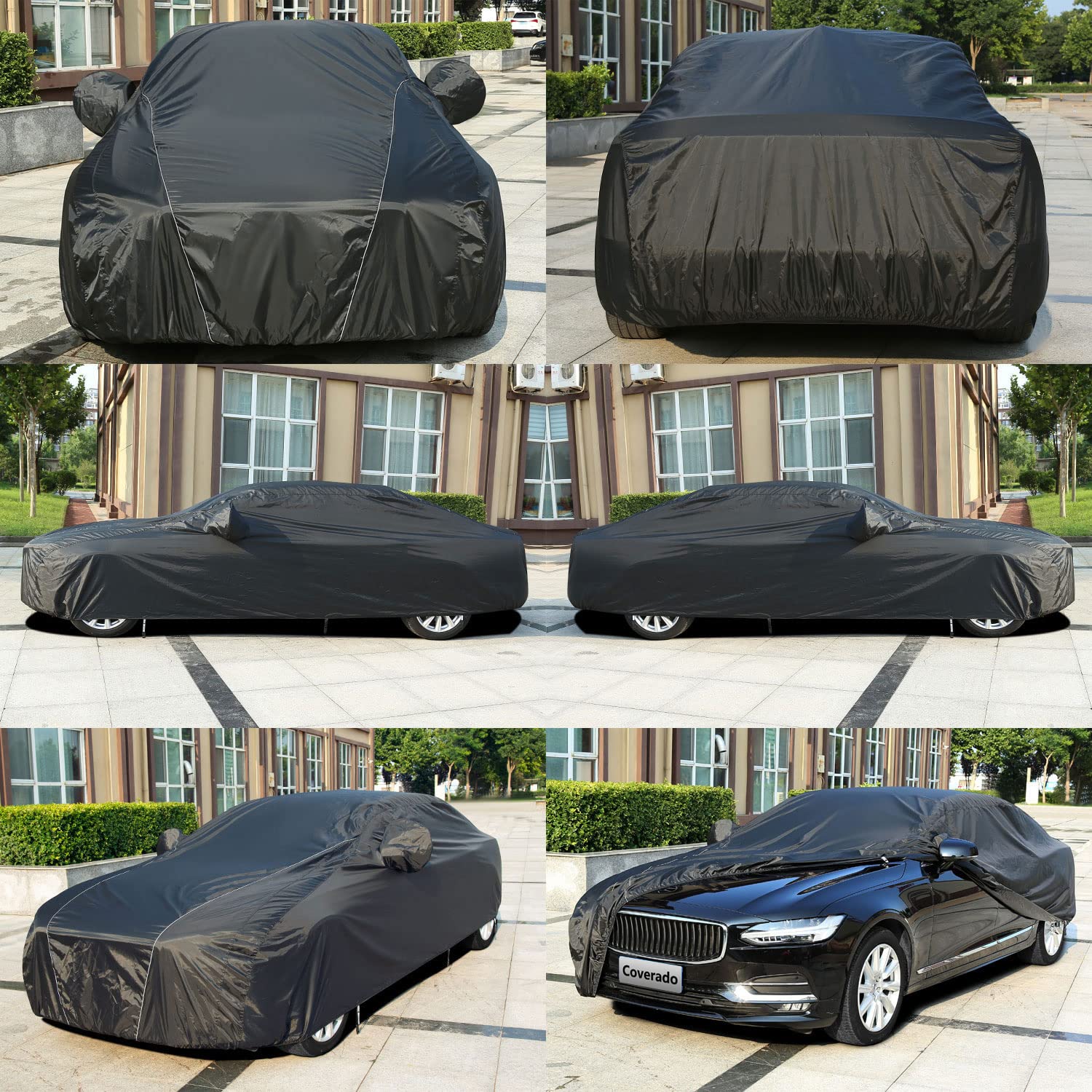 Coverado Car Covers For Automobiles All Weather Waterproof, Black Car Cover Outdoor Full Exterior Covers Snow Rain Dust Uv Prote