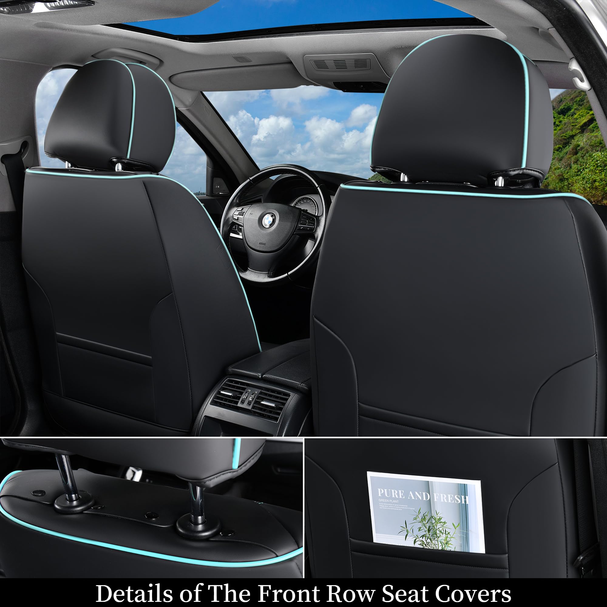 Coverado Car Seat Covers Full Set, 5 Seats Universal Seat Covers For Cars, Breathable Fabric Faux Leather Auto Seat Cushions, Fr