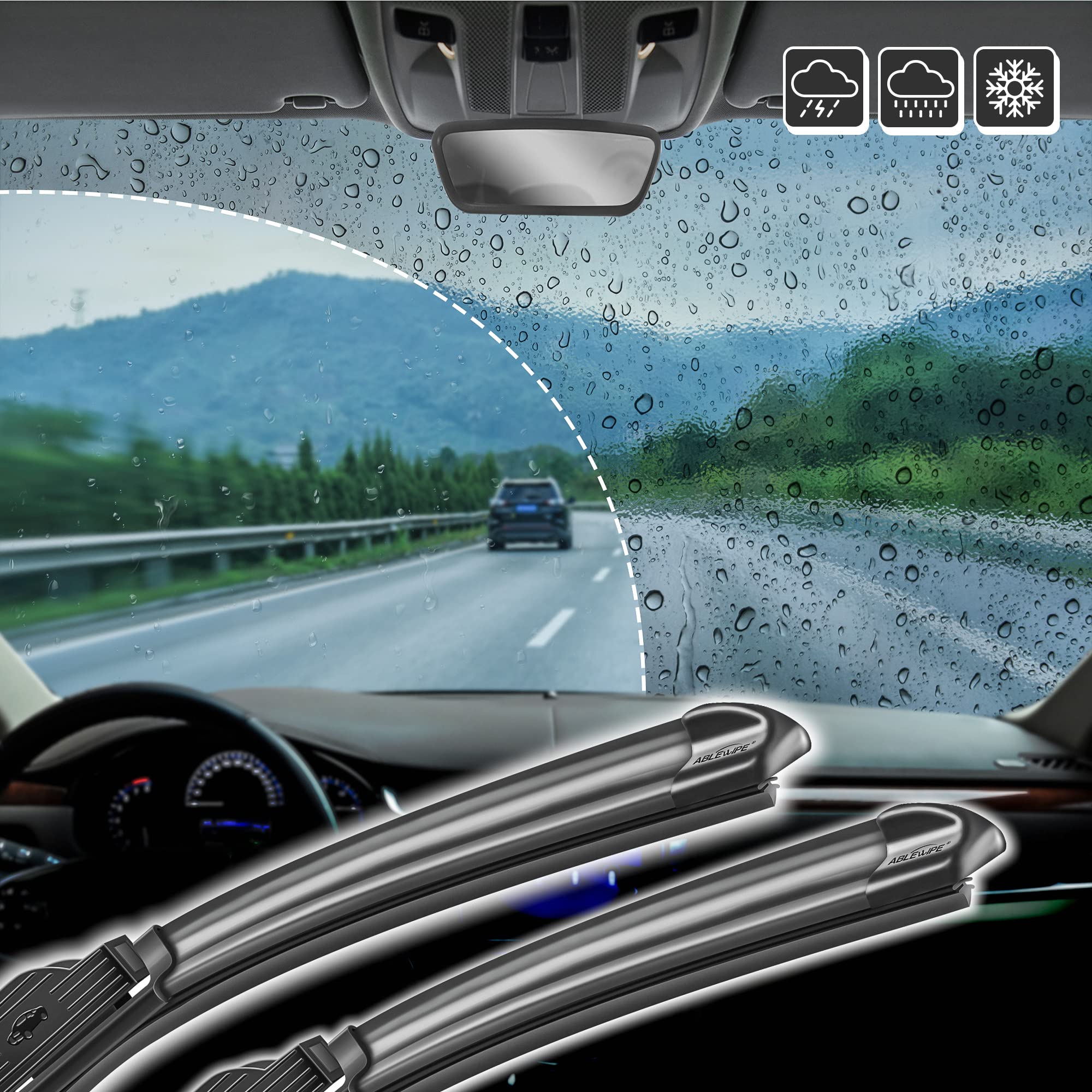 Ablewipe Windshield Wiper Baldes, 16 + 16 Front Window Wiper Blades Model: 18O13B (Set Of 2)