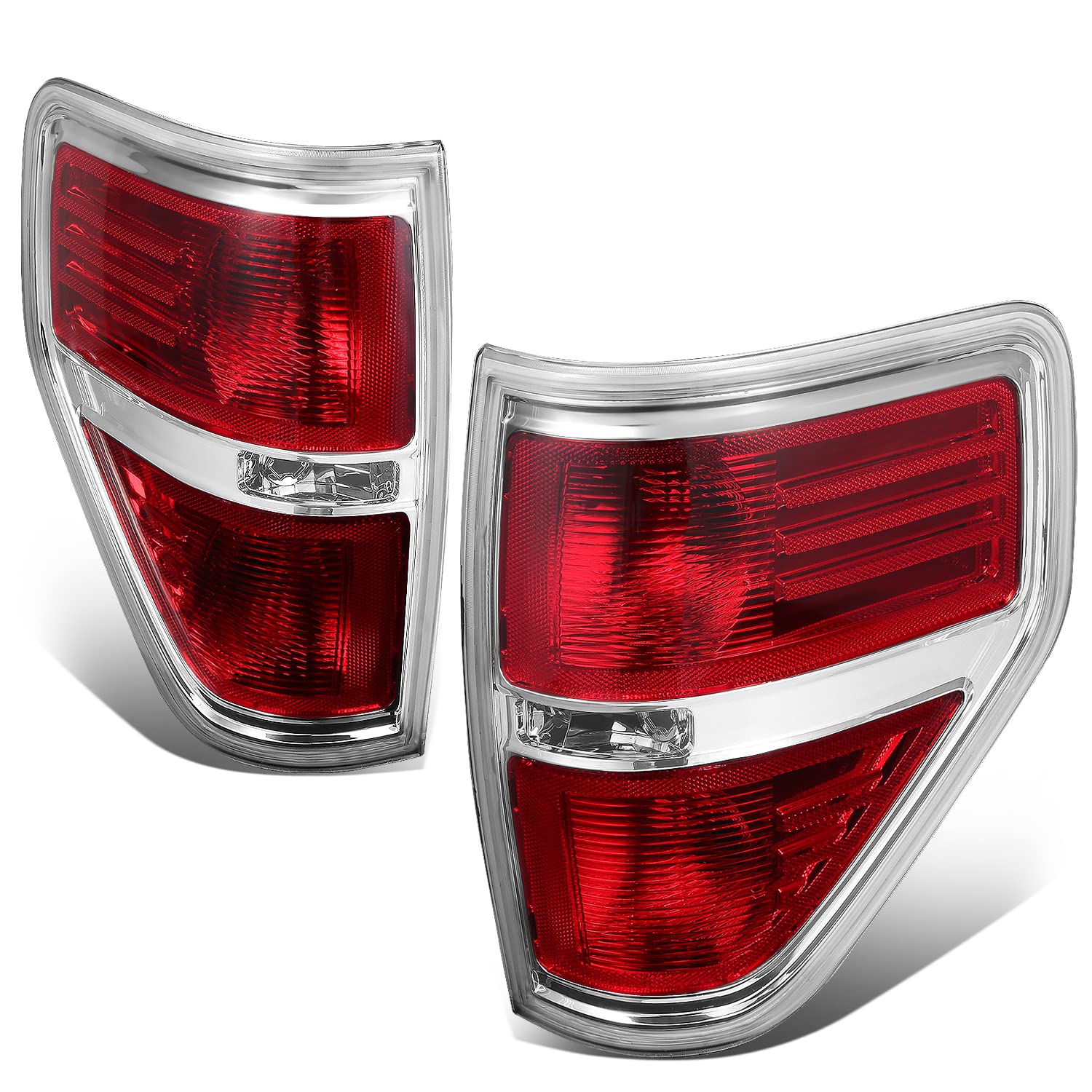 Auto Dynasty Factory Style Rear Tail Lights Brake Lamps Compatible With Ford F-150 09-14, Driver Left Side, Chrome Trim Red Lens
