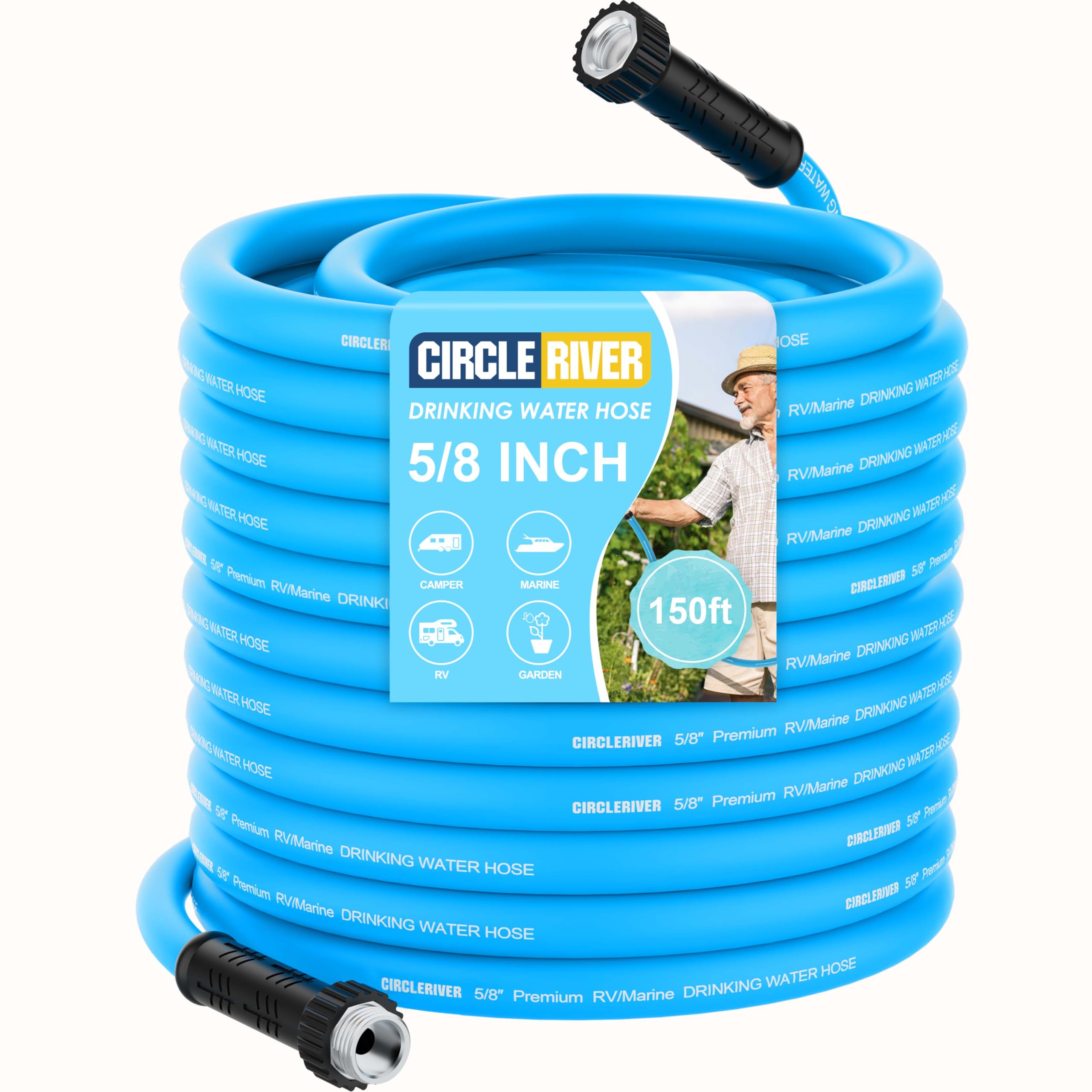 Circleriver Rv Water Hose 150Ft, 5/8'' Premium Rv Drinking Water Hose For Rv, Camping, Marine, Trailer And Truck, Bpa Free, Anti