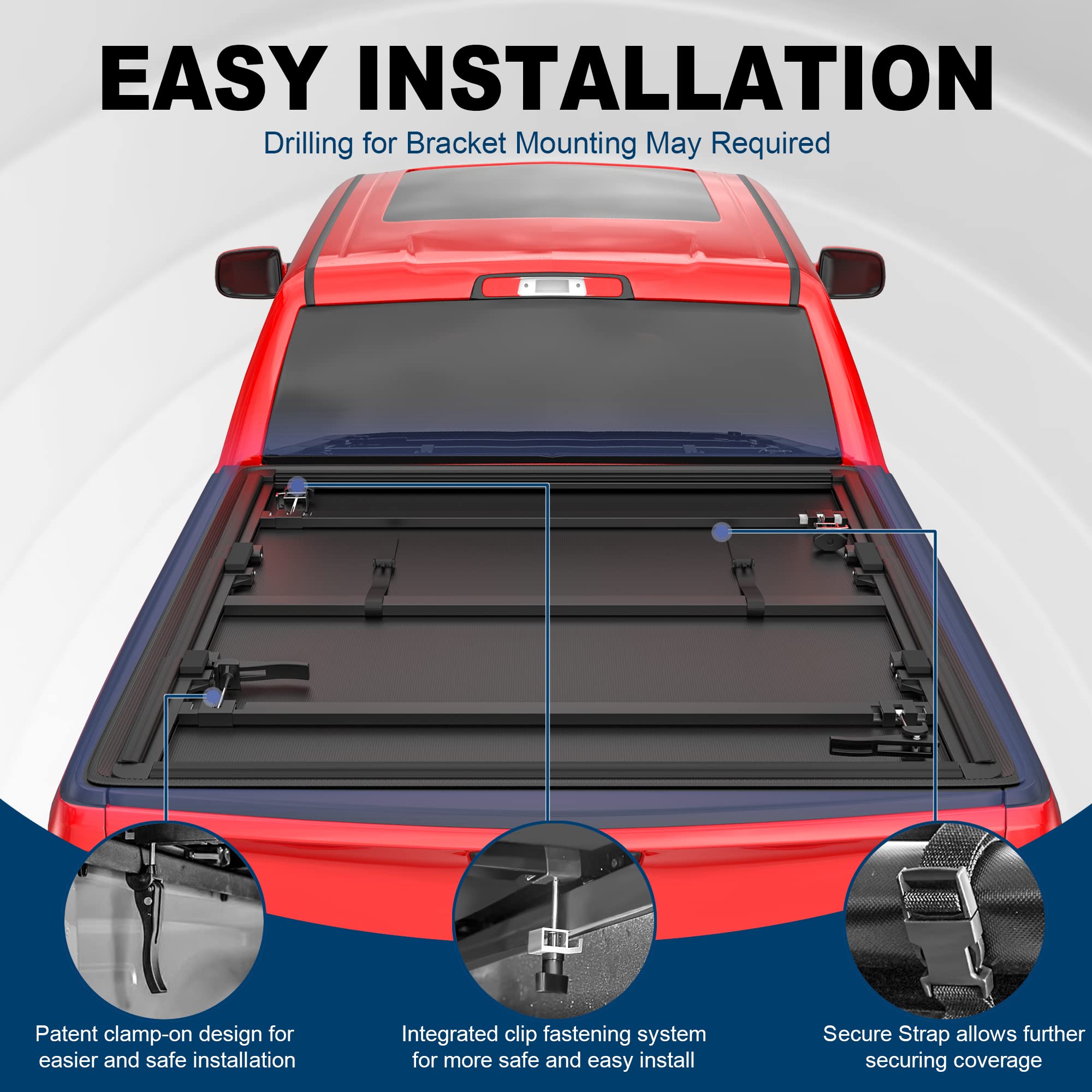 Mostplus Soft 3 Tri-Fold Truck Bed Tonneau Cover Compatible With 2009-2025 Dodge Ram 1500 Inclu. Classic & New Body Fleetside (5