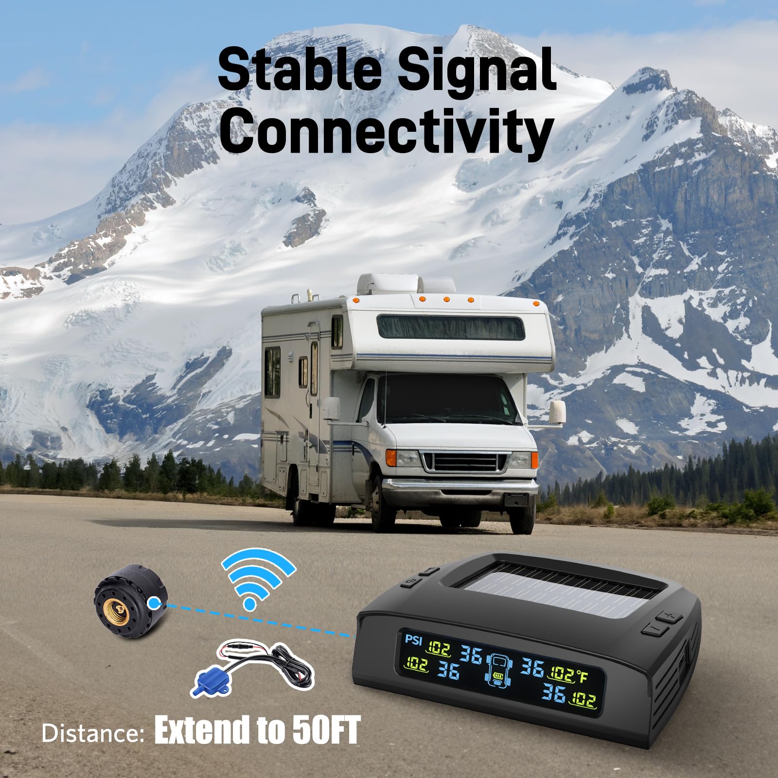 Tymate Rv Tire Pressure Monitoring System, Solar Charge Tpms, 6 Sensors & 5 Alarm Modes, M7-3 2024 Updated Color Display, W/Repe