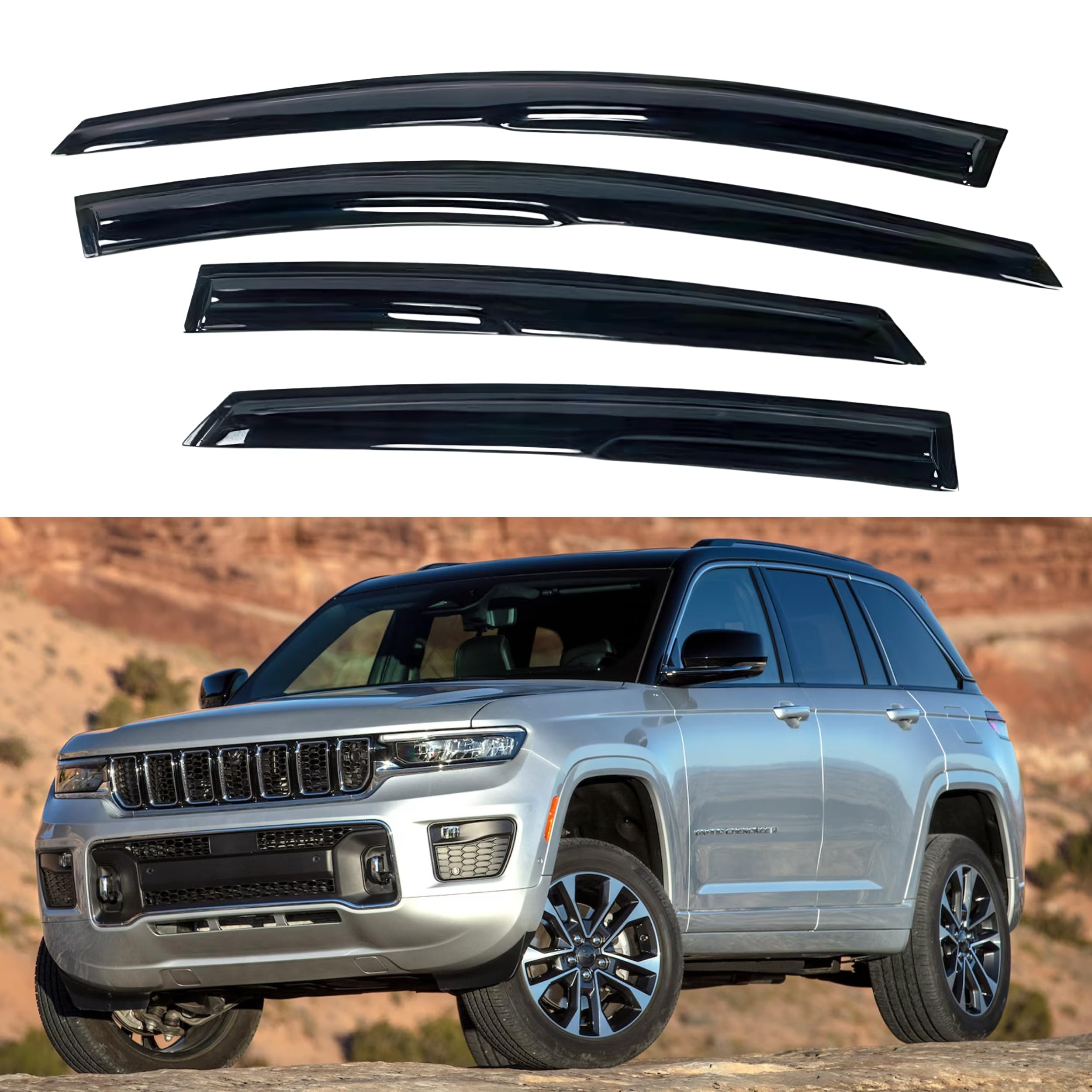Ig Window Visor For Jeep Grand Cherokee 2011-2023, Rain Guard Tape-On Durable Side Vent Window Deflector Mugen Style, 2011 2012