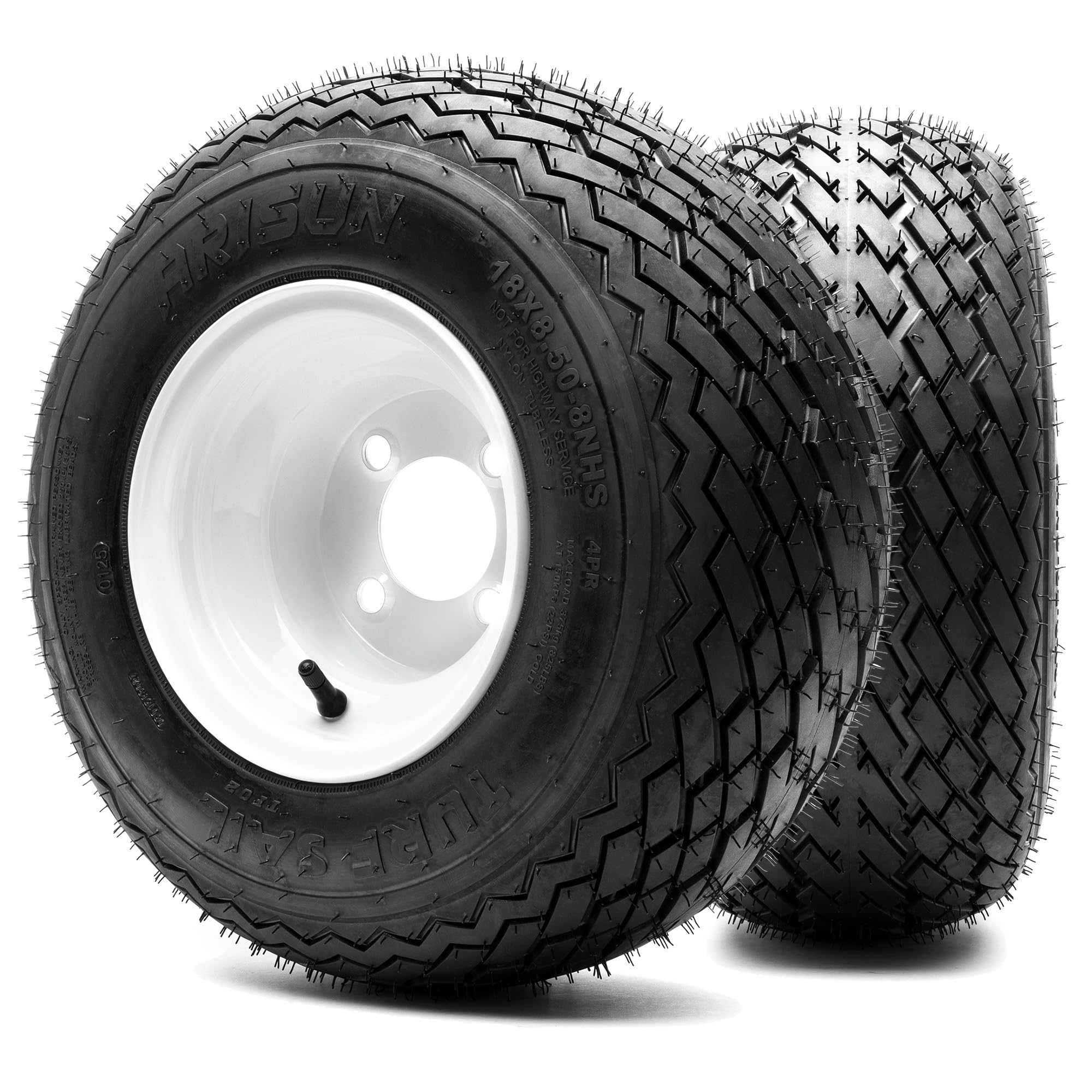 8'' Steel Golf Cart Wheels Glossy White And Odyssey Perduro (18/8.5-8) Golf Cart Tires - Set Of Two