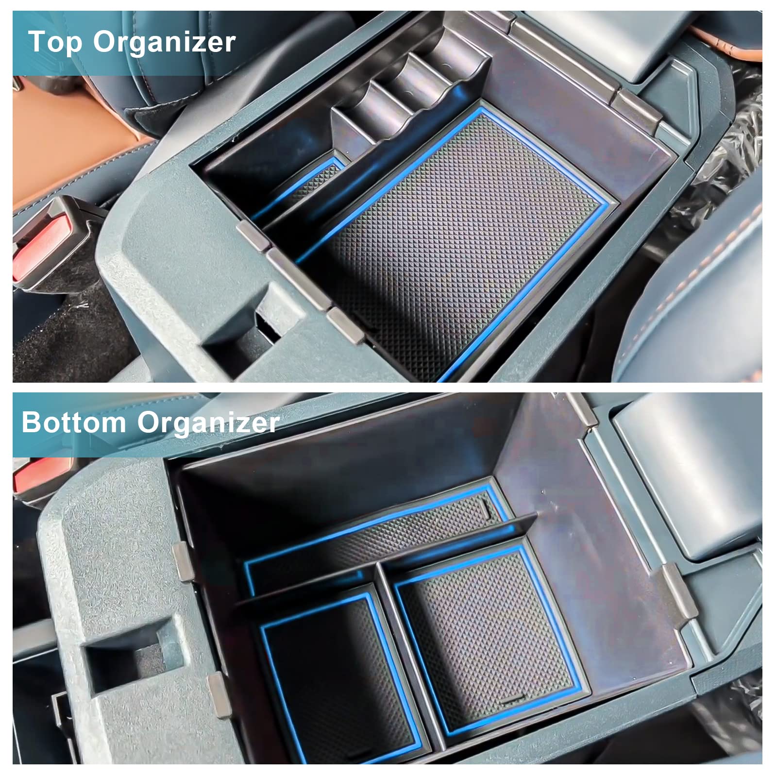 Cdefg For 2022 2023 Maverick Pickup Truck Center Console Organizer Tray 2022 Fo*Rd Maverick Armrest Trays Storage Box Coin Container 2022 2023 Maverick Truck Interior Accessories, 2-Pack (Blue Trim)