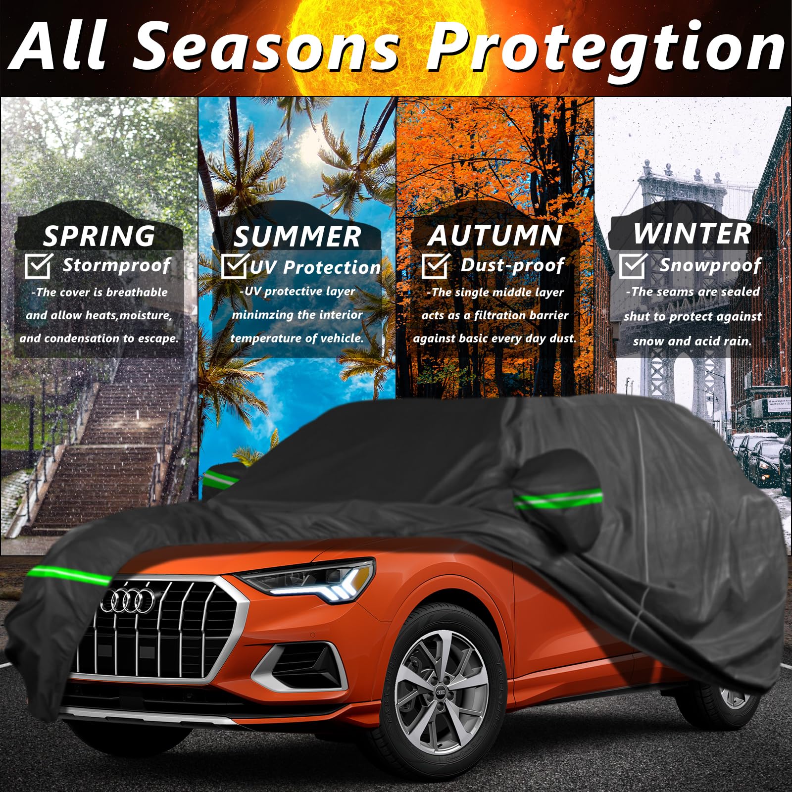 AROJAK for Audi Q5 Car Cover 2008-2023,Sun Rain UV Dust Snow Protection Outdoor Cover,Waterproof 190T All Weather Car Covers wit
