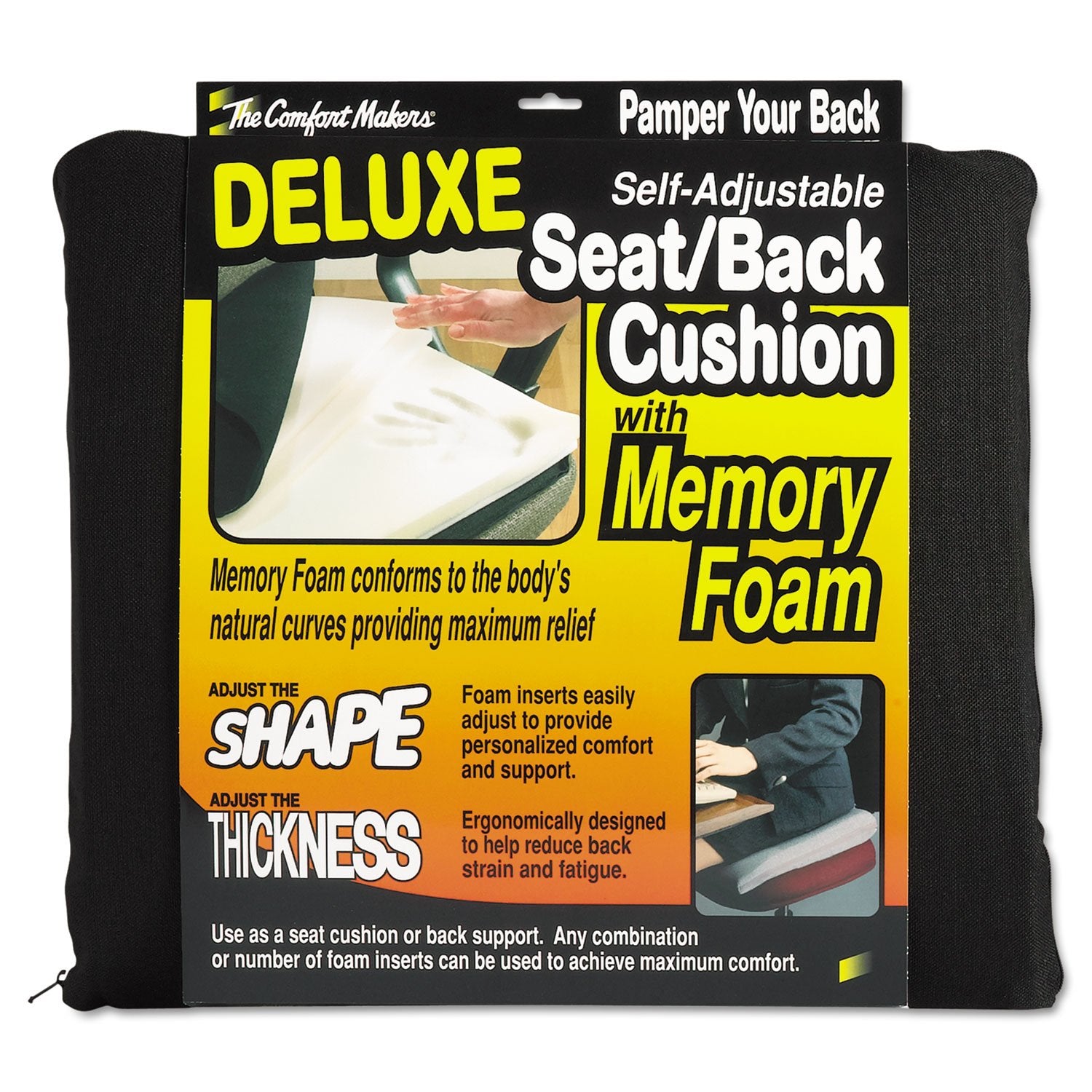 Master Caster 91061 Deluxe Seat/Back Cushion W/Memory Foam, 17W X 2 3/4D X 17 1/2H, Black