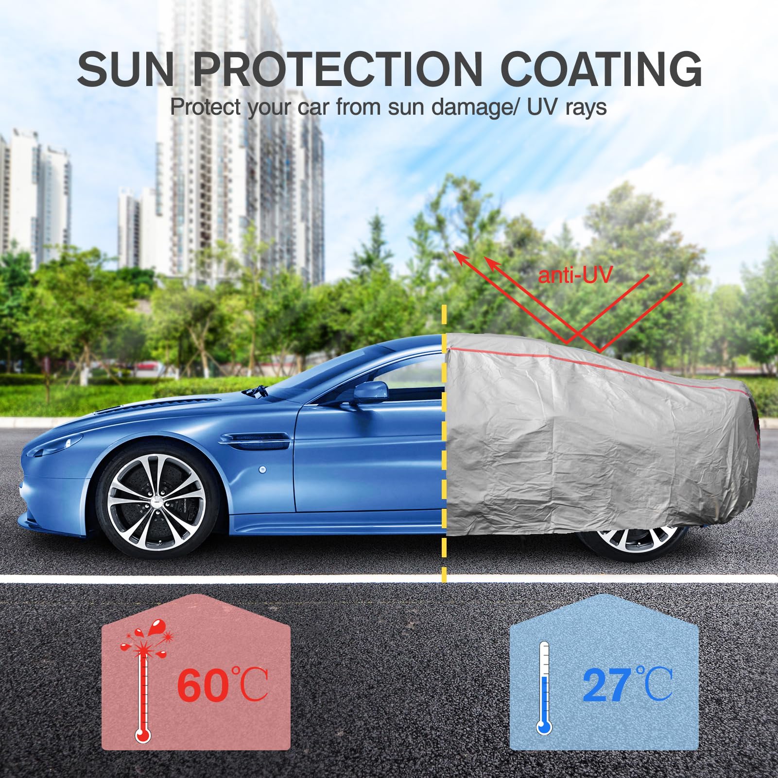 Car Cover Waterproof All Weather, 6 Layers Outdoor Full Car Cover Uv Snow Rain Wind Dust All Weather Outdoor Protection With Zip