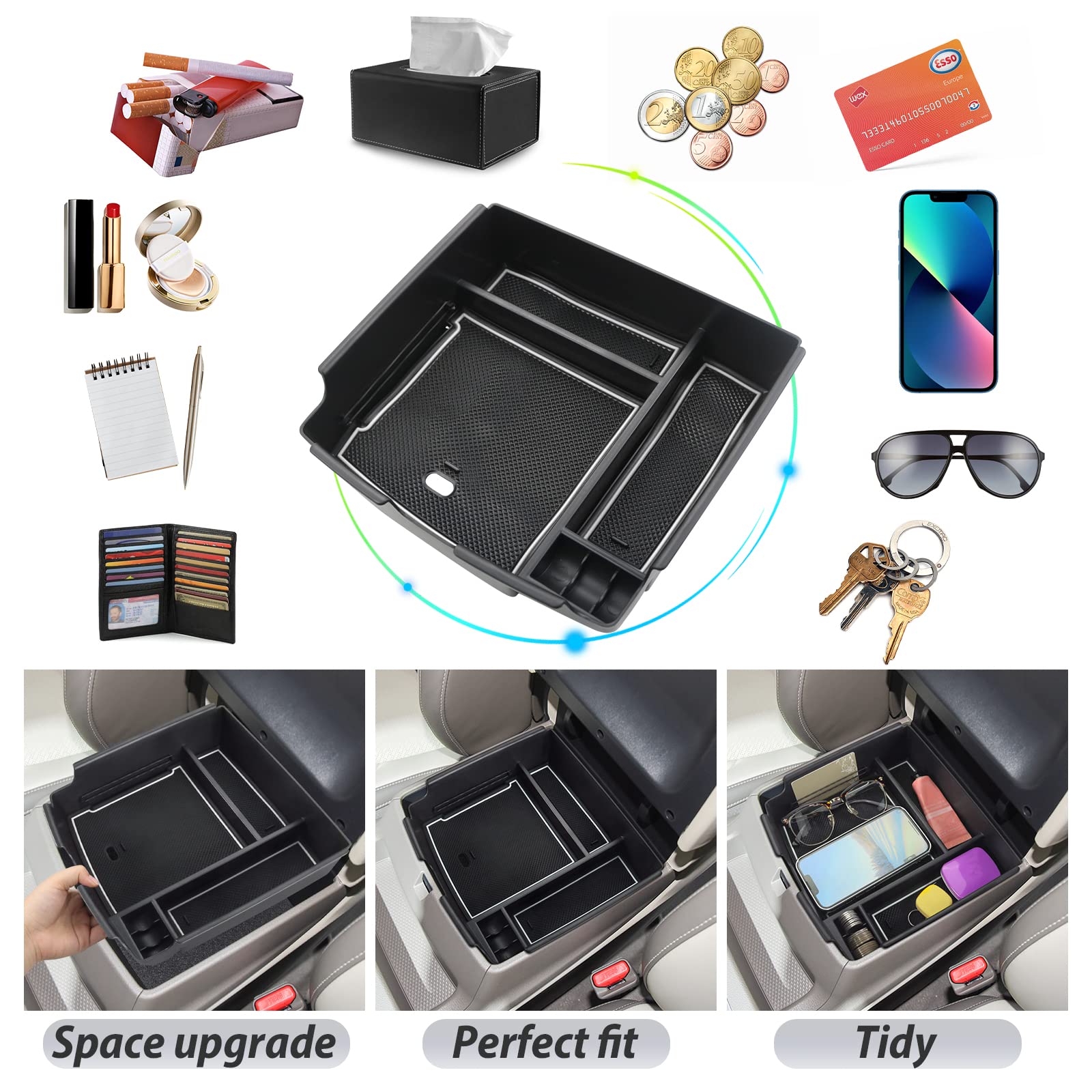 Sktu Compatible With 2022-2024 2025 Kia Carnival Center Console Organizer 2023 2024 2025 Carnival Accessories Console Tray 2024 2025 Carnival Middle Console Organizer With Coin And Usb Hole (White)