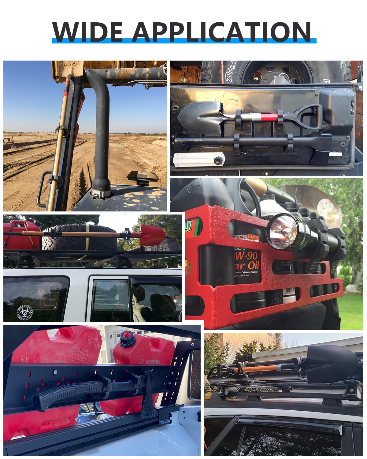 Shovel Mount for Roof Rack Rubber Clamp Mounting Kit, Shovel Holder Clamp Wall Mount Kit Car Accessories for Roof Rack, Boats, M