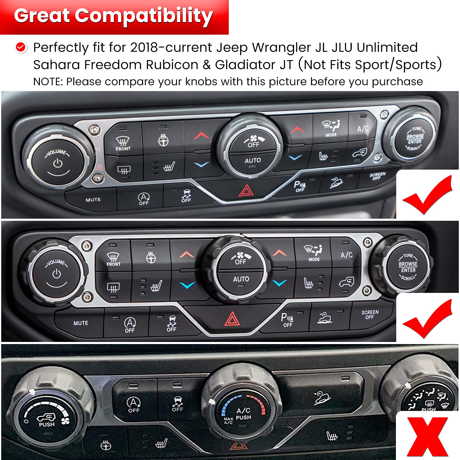 Air Conditioner Switch Knob Cover For 2018-2025 Jeep Wrangler Jl Jlu Gladiator Jt Audio Volume Ac Button Cover Decoration Twist