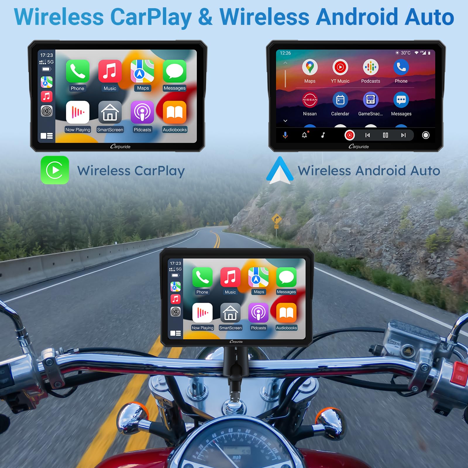 Carpuride W702 Motorcycle Gps Carplay Screen, Wireless Carplay & Android Auto Car Stereo For Motorbike, 7'' Waterproof Touchscre