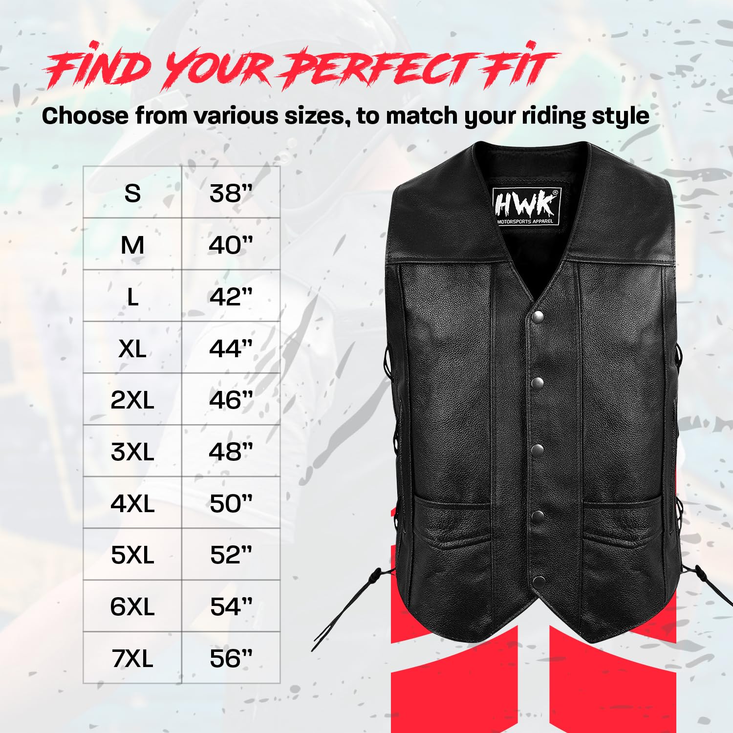 Hwk Leather Motorcycle Vest For Men And Women With Concealed Carry Pocket, Black Genuine Leather Vest With 100% Polyester Lining