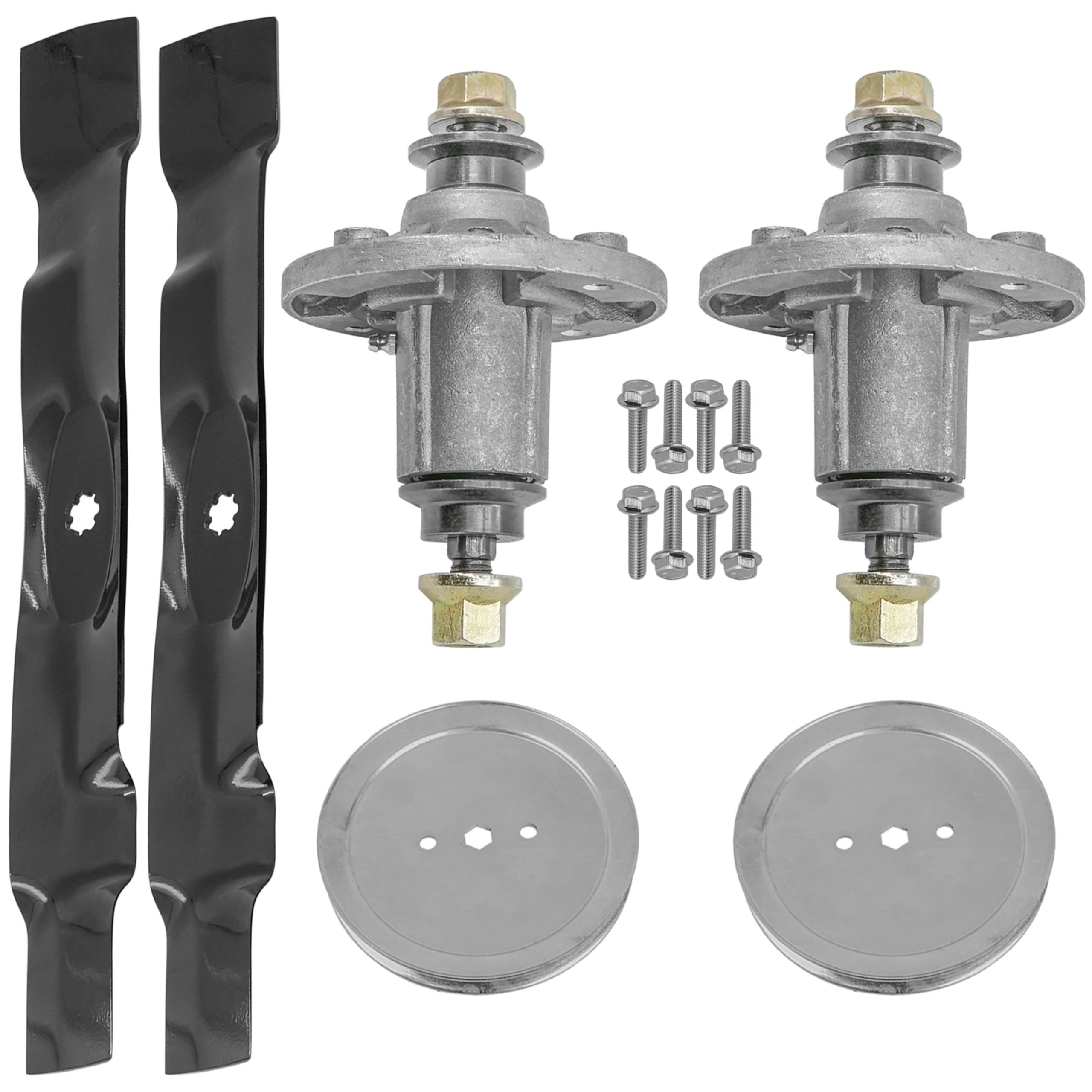 Caltric Spindle and Blade with Pulley Compatible with John Deere E130 S110 S120 X106 X107 X126 102 105 107S 115 125 135 D100 D10