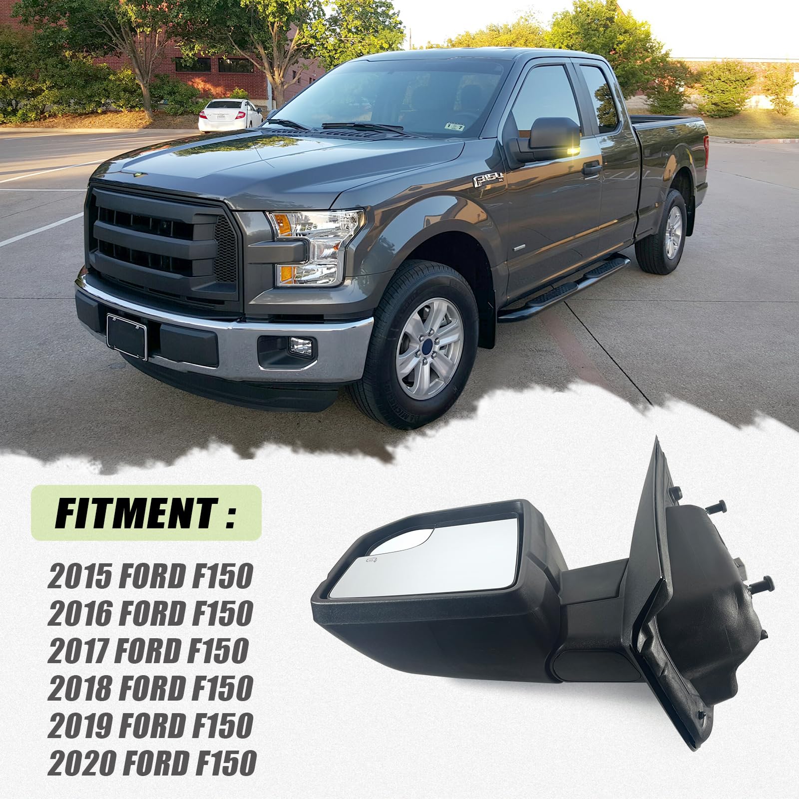 Lqito Left Driver Side Door Mirror with Blind Spot Glass Assembly Fits 2015-2020 Ford F150 With Turn Signal Light Power Heated (