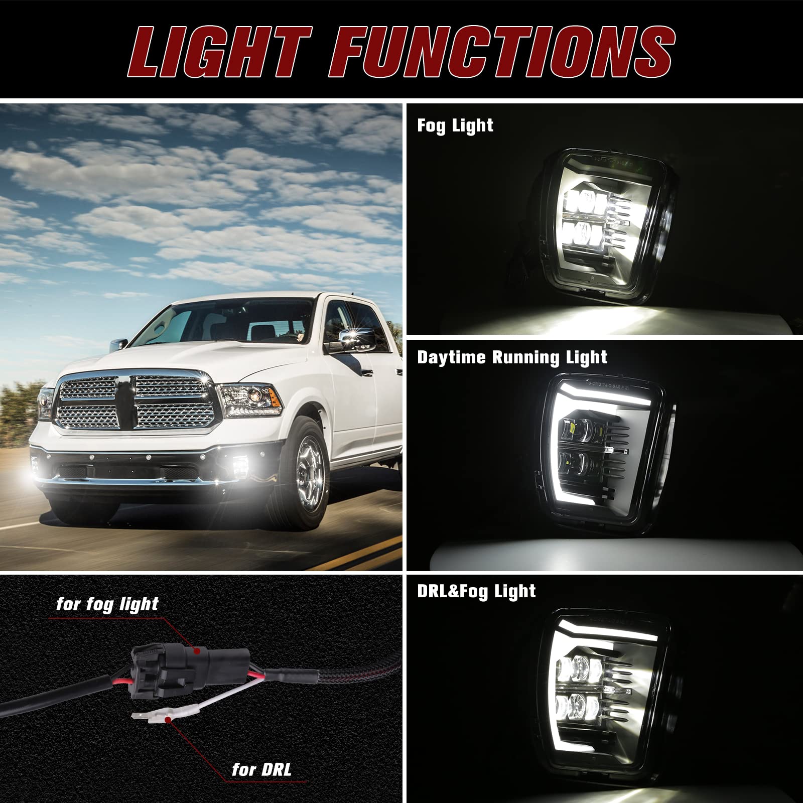 Bicyaco Upgraded Led Fog Light With Daytime Running Lights For Dodge Ram 1500 2013 2014 2015 2016 2017 2018 Pickup 2019 Dodge Ra