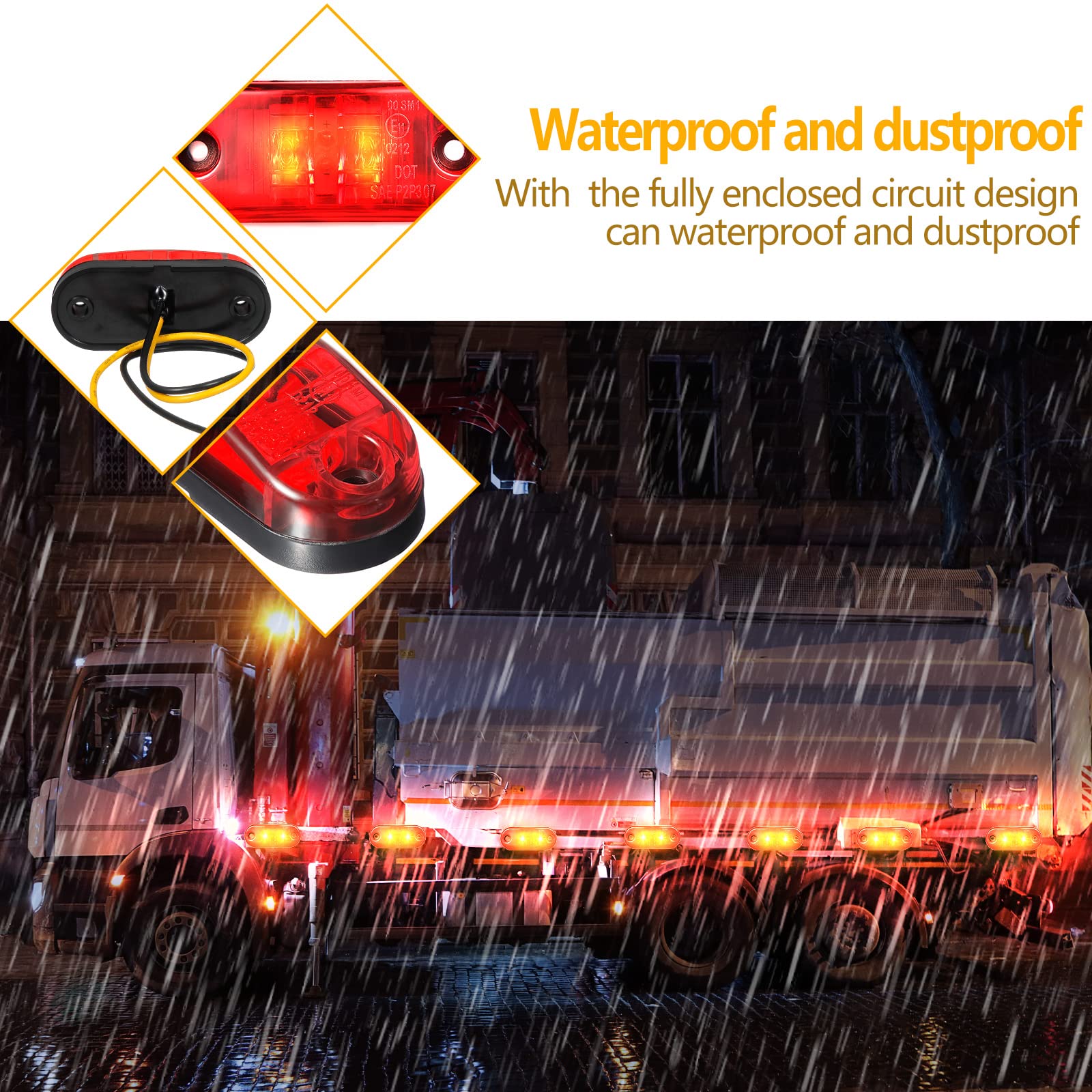 10 Pcs 2.5 Inch Led Trailer Lights 2 Diode Waterproof Led Trailer Side Marker Lights Oval Signal Running Lights For Truck Boat Rv(Amber, Red)