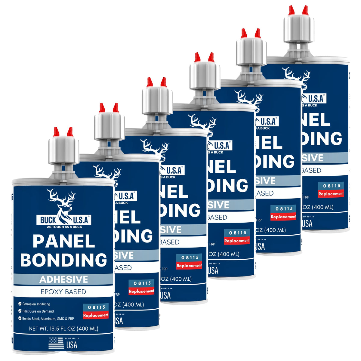6 Pack Buck Panel Bonding Adhesive, Two-Part Epoxy, 400 ml/13.5 fl oz Cartridge, 08115 Replacement, Heavy Duty Metal Glue for Au