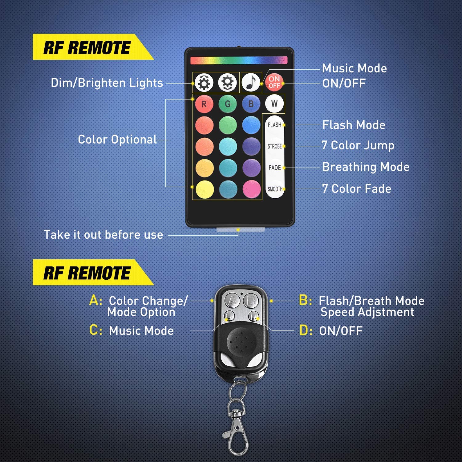 Nilight - TL-35 12PCS Motorcycle RGB Led Light Kit Waterproof Multi-Color Atmosphere Lights Lamp with Dual RF Wireless Remote Co