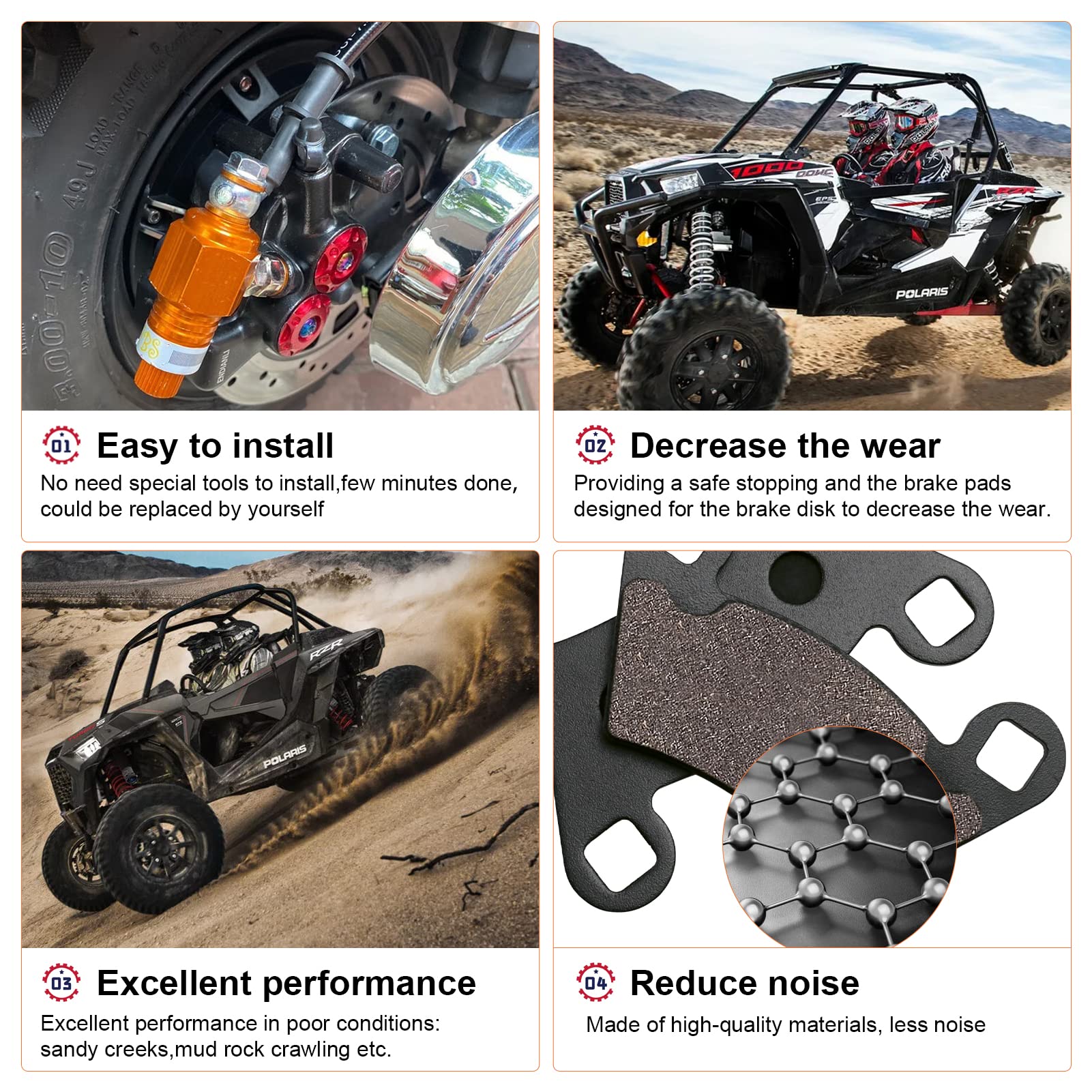 Brake Pads Fit for Polaris Ranger 500 570 700 800 900 2x4 4x4 RZR XP 900 Ranger Crew EV XP 500 Midsize Pursuit Electric RZR 800