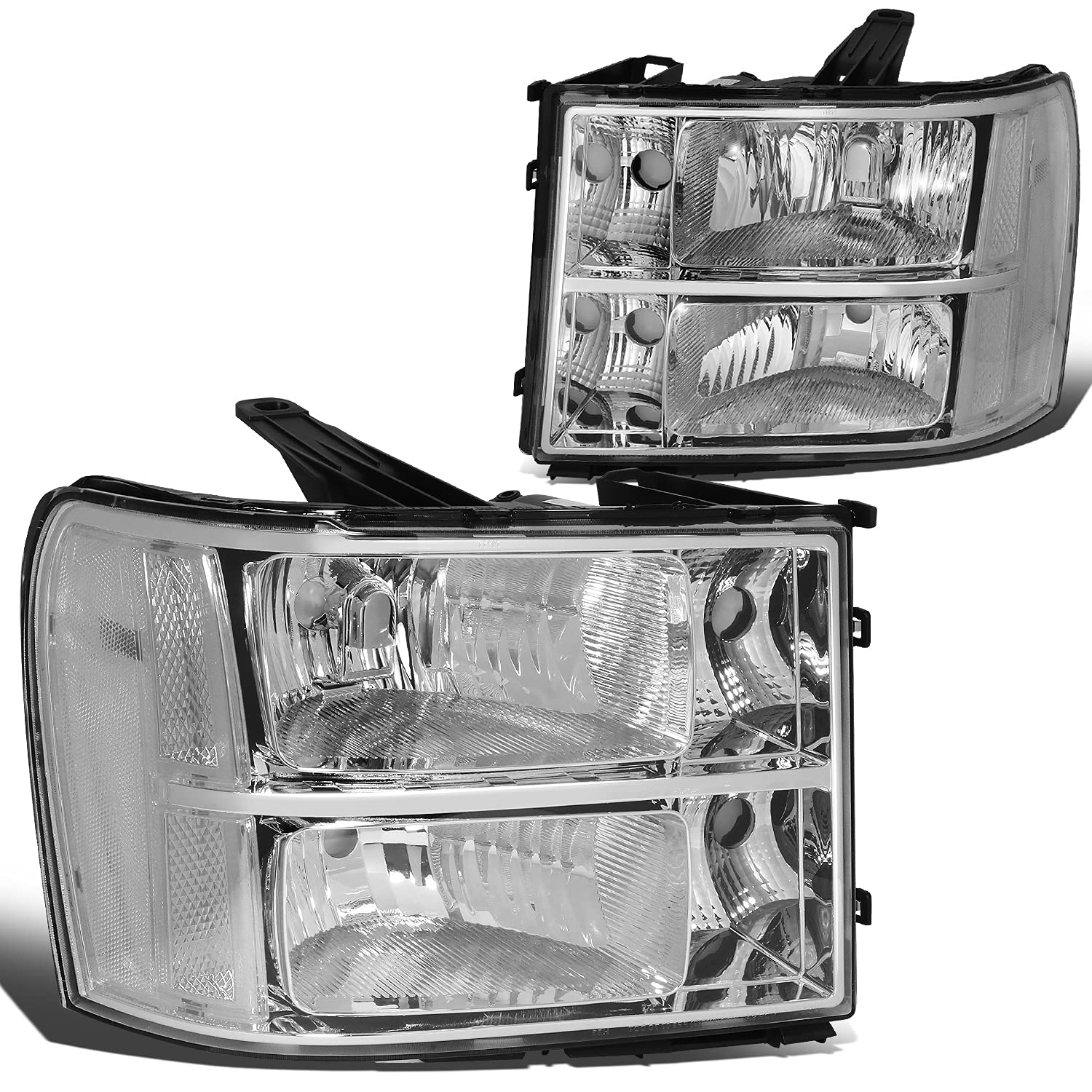 Dna Motoring Pair Headlight Assembly Compatible With 07-13 Gmc Sierra 1500/07-14 Sierra 2500 Hd 3500 Hd, Chrome/Clear, Hl-Oh-Gmc