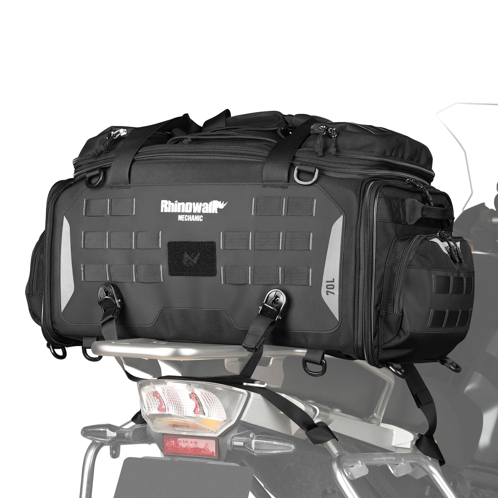 HUNTVP Motorcycle Tail Bag 50-70L Waterproof Expandable Motorcycle Bags for Back Seat Rear Rack Bag Motorbike Trunk Travel Lugga