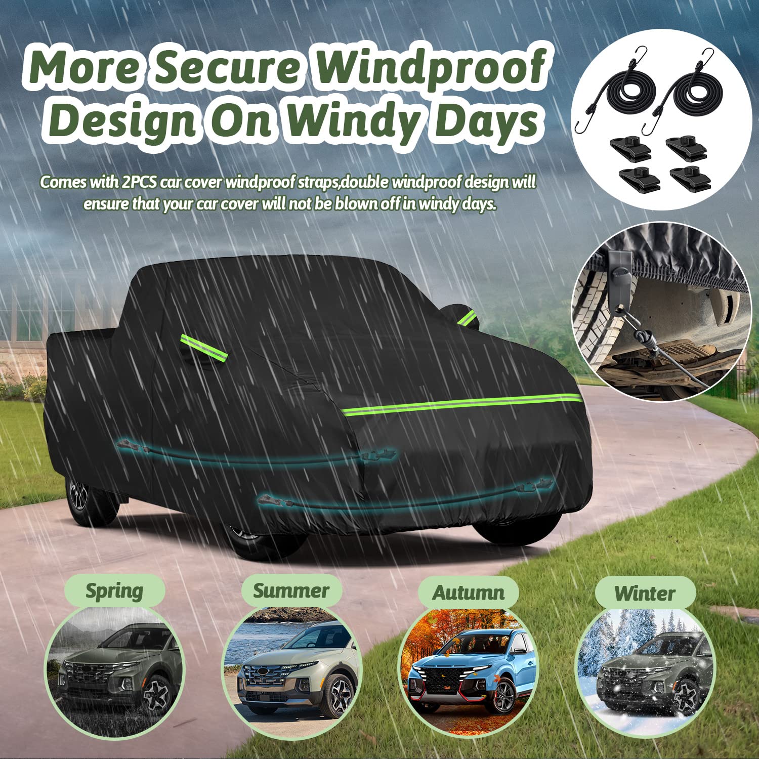 Truck Car Cover For 2021-2025 Hyundai Santa Cruz, 210T Sun Rain Uv Dust Snow Protection Outdoor Pickup Covers With Zipper Door &