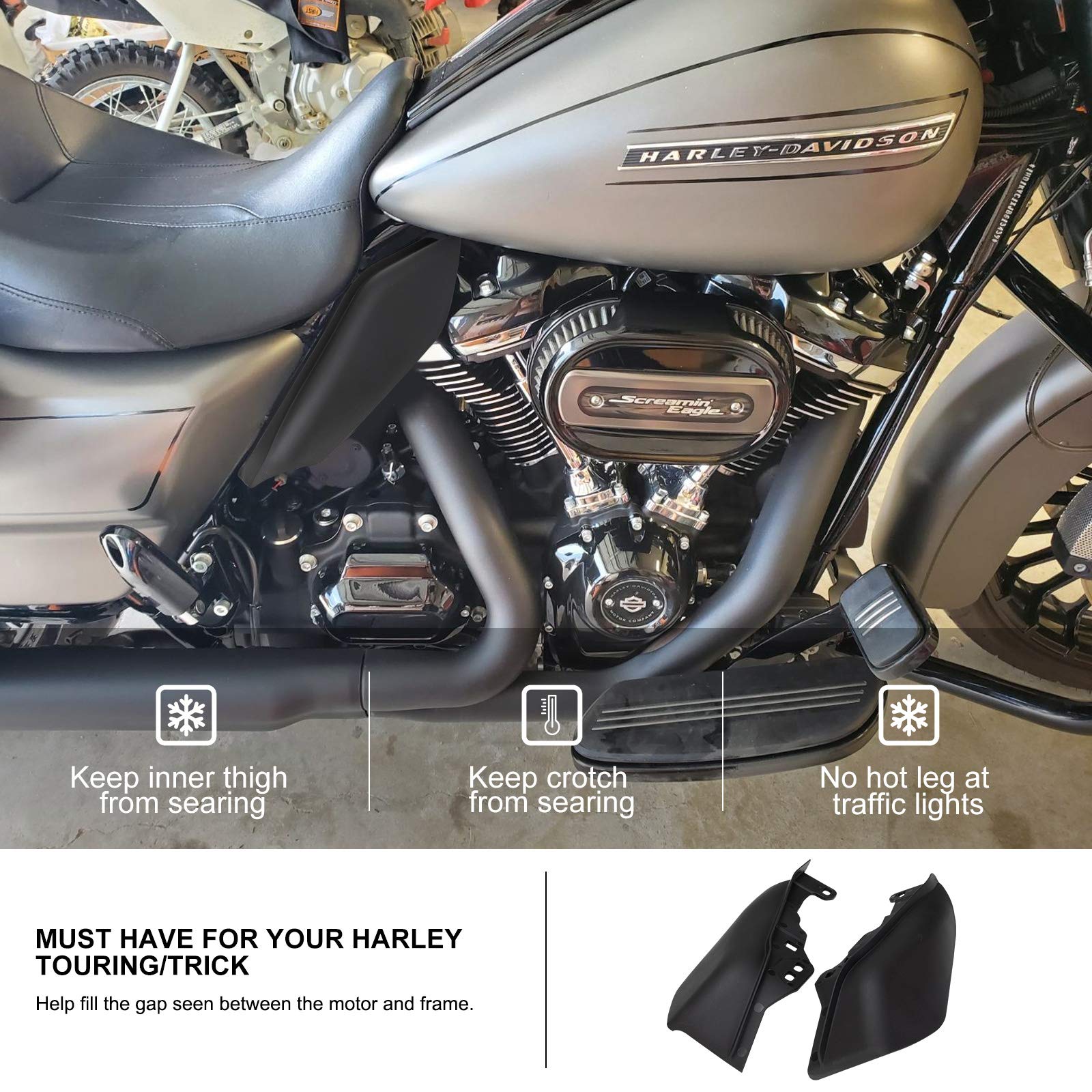 KIWI MASTER New Mid-Frame Air Heat Shield Deflectors Compatible for 2009-2024 Harley Touring/Trick Electra/Street/Tri/Road Glide