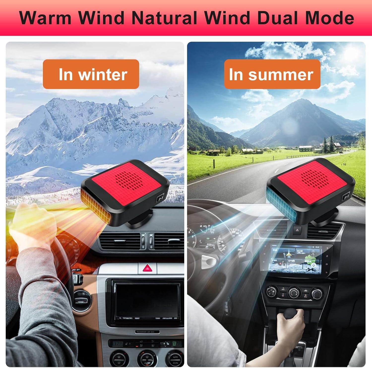 Car Heater,12V 200W Portable Fast Heating Defroster 2 In 1 Automobile Windshield Fast Heaters Car Heater That Plugs Into Cigaret