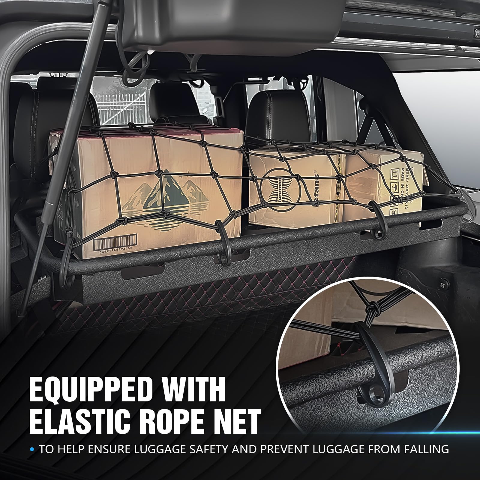 YZONA Rear Trunk Cargo Rack Basket Compatible for 2007-2025 Jeep Wrangler JK JKU & JL JLU Unlimited 4 Door Hardtops, Interior St