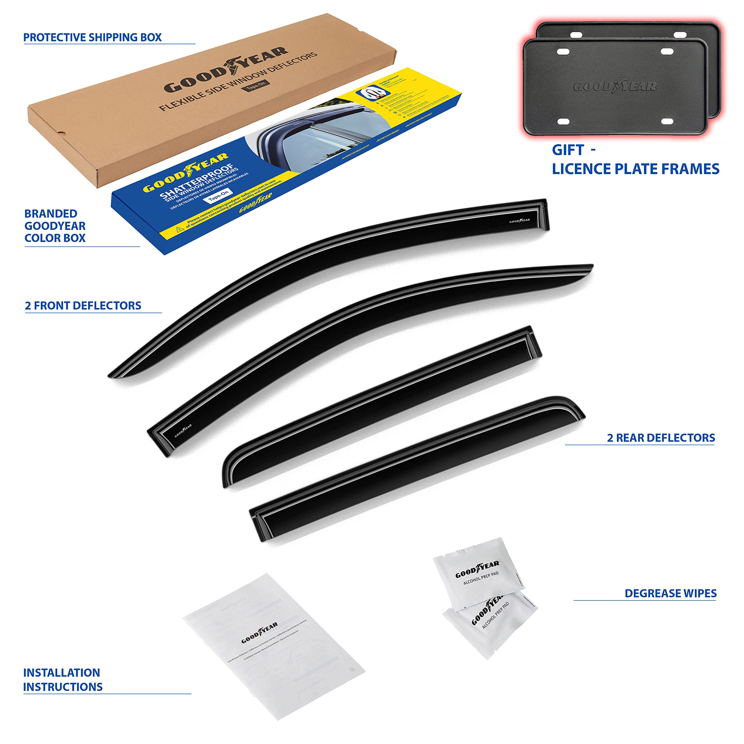 Goodyear Shatterproof Window Deflectors for Chevrolet (Chevy) Colorado/GMC Canyon 2015-2022 CrewCab, Tape-on Rain Guards, Window