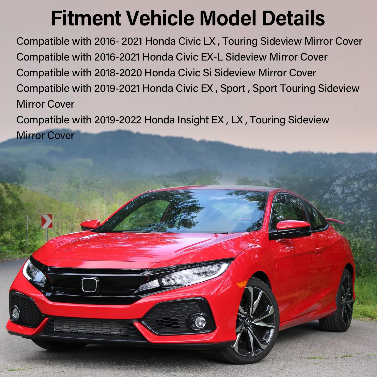 Moonlinks Compatible With 2016-2021 Honda Civic Driver Side Mirror Cover Replacement,Red Mirror Cap For 10Th Gen Civic,2019-2022