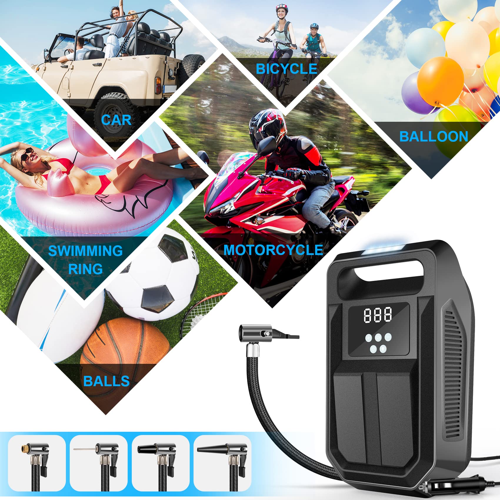 Fbk Tire Inflator Portable Air Compressor Tire Air Pump For Car Tires - Car Accessories, 12V Dc Auto Pump With Digital Pressure