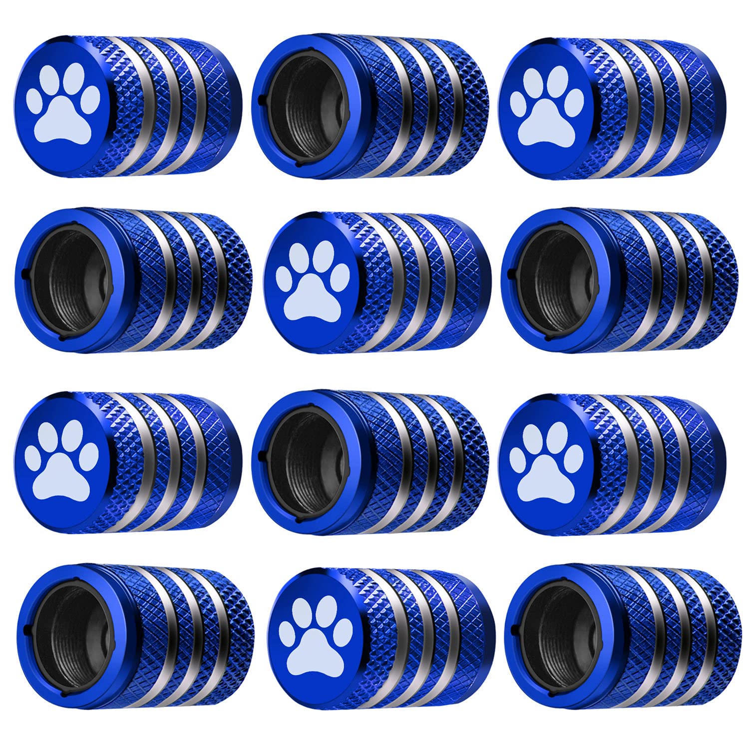 Tire Valve Stem Cap Cover - (12 Pack) Tire Air Caps Metal With Plastic Liner Corrosion Resistant Leak-Proof Cat/Dog Paw For Car Truck Motorcycle Bike