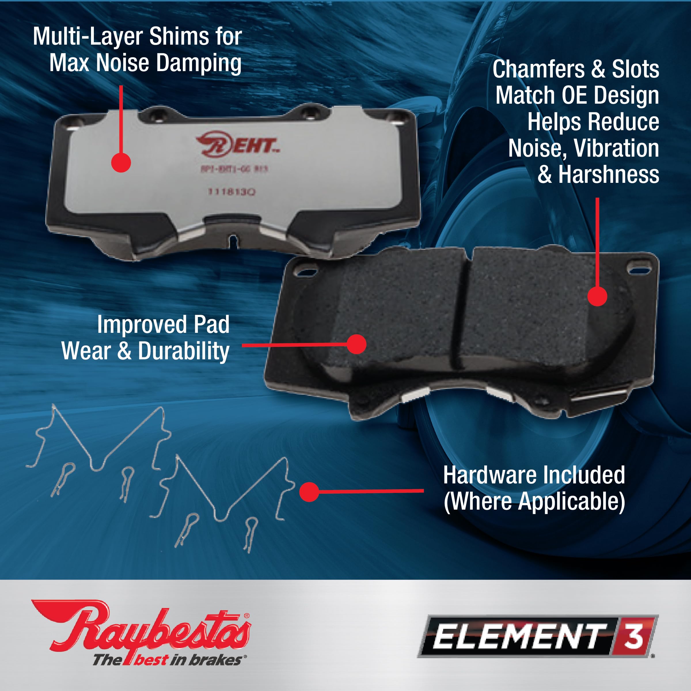 Raybestos Element3 Eht™ Automotive Replacement Rear Brake Pad For Selected Subaru (Forester, Crosstrek, Impreza, Outback, Legacy) Model Years (Eht1114H)