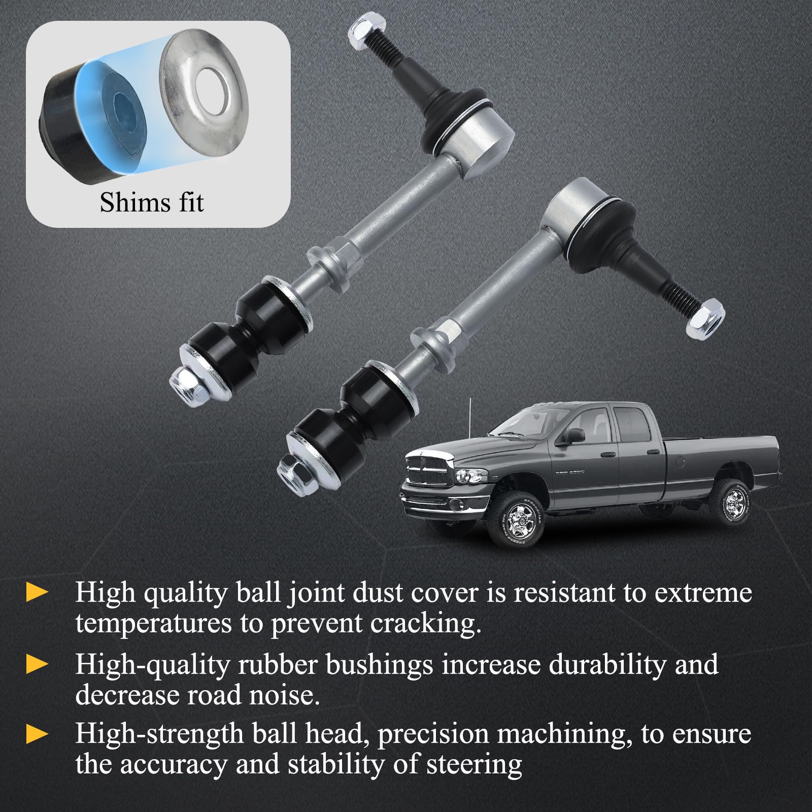 K80885 Zinc-Nickel Alloy Front Stabilizer Sway Bar End Link For 2003-2005 Dodge Ram 2500 Ram 3500 4Wd 4X4 Models Only Replaces#