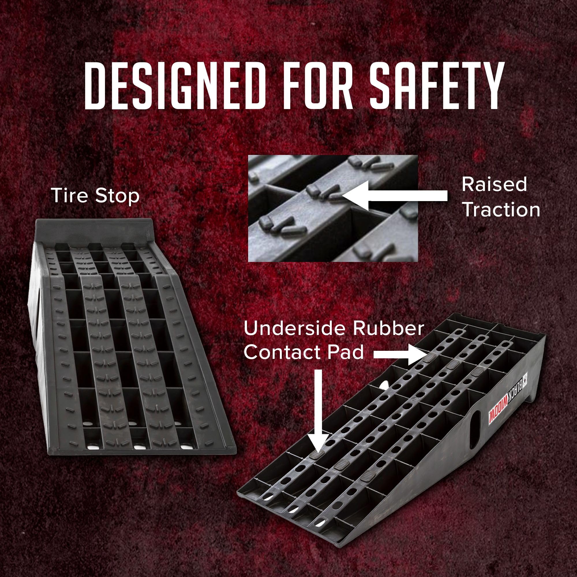 Black Widow Plastic Car Service Ramps - Lifts Vehicles 6.25 H For Maintenance Or Oil Changes - Each Ramp Is 12 W And 10,000 Lbs. Capacity Per Pair-Pack Of Two