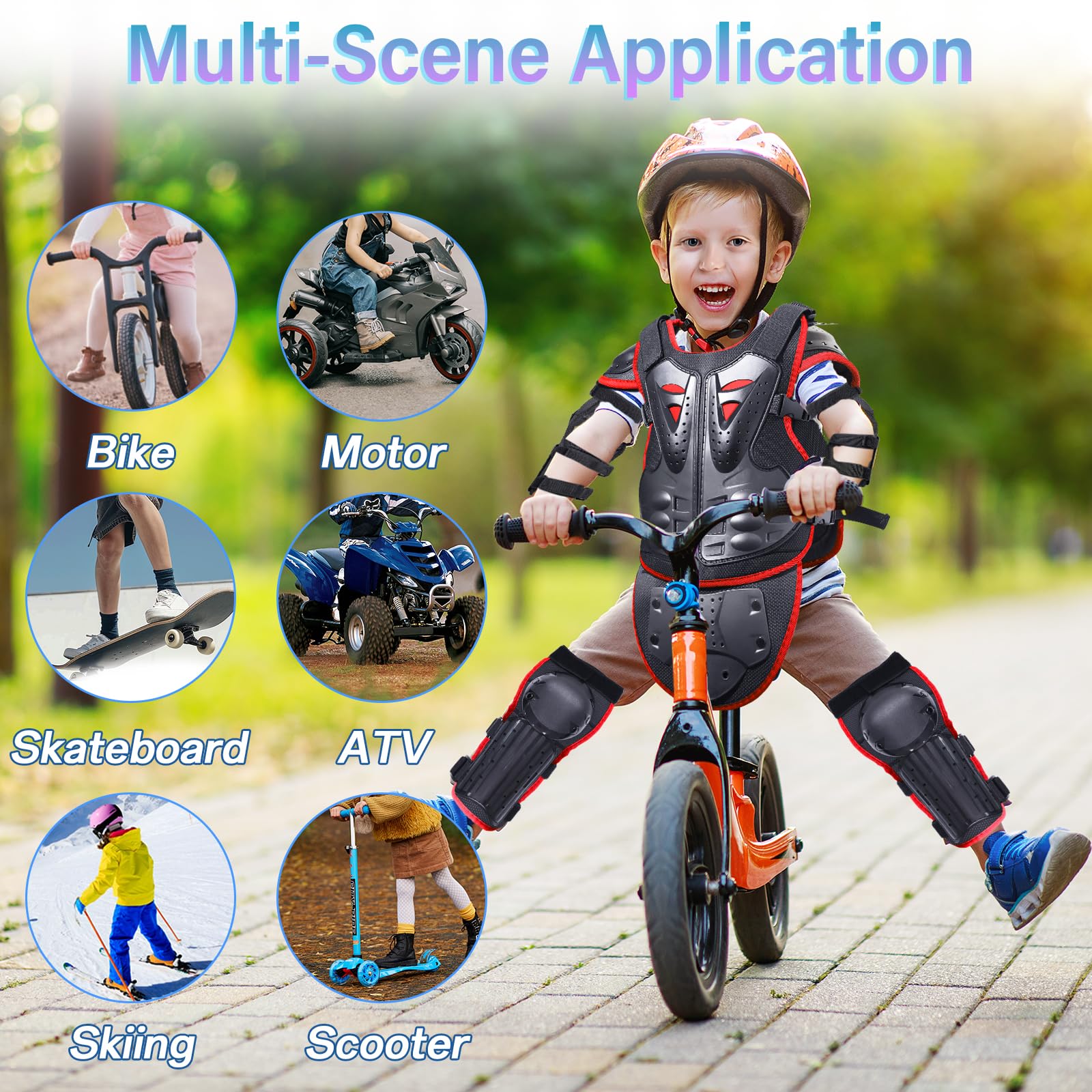 Starknightmt Upgraded Kids Motorcycle Armor Suit Teen Dirt Bike Gear Riding Protective Set For Cycling, Skateboarding, Skiing, Skating, Off-Road (Red)