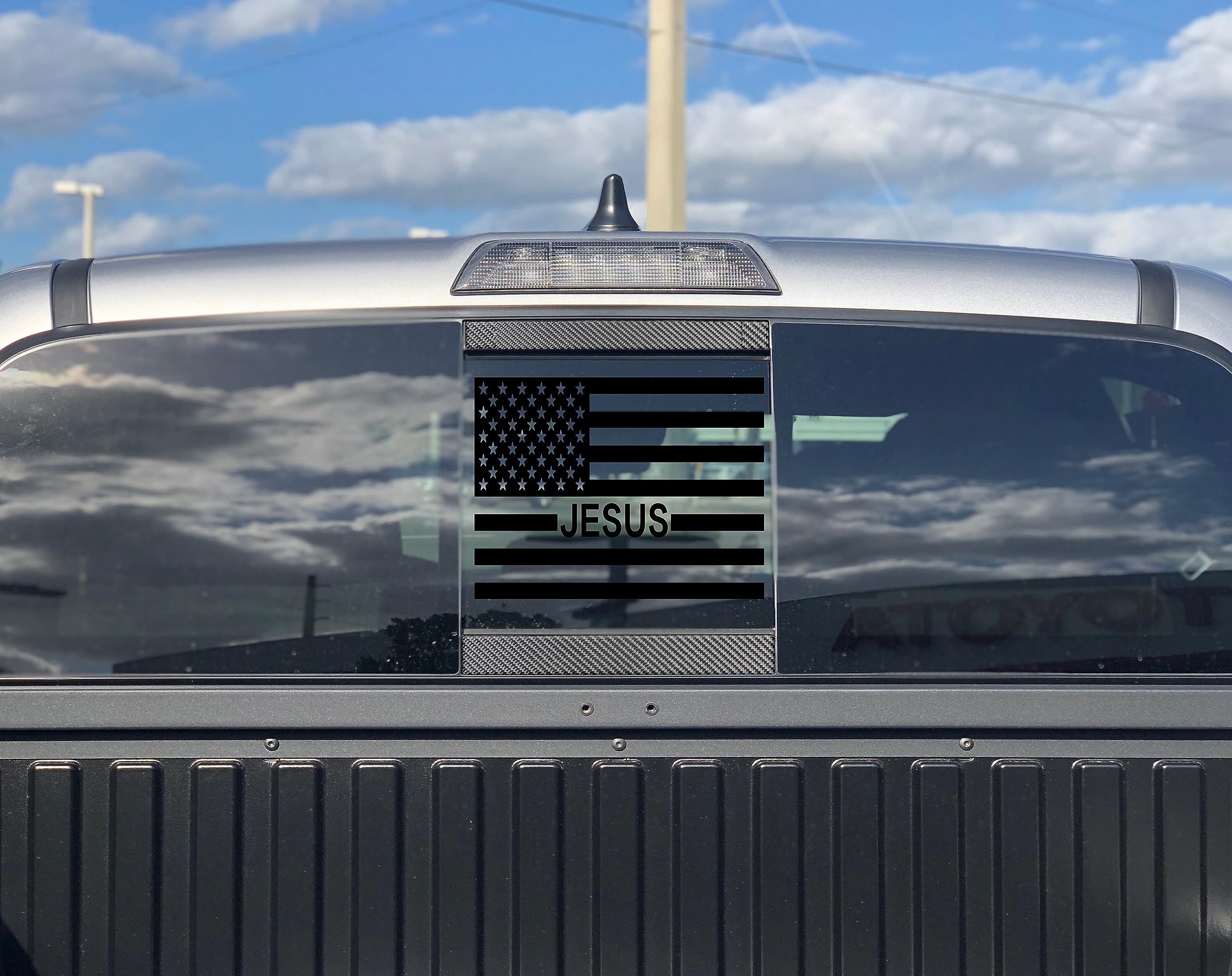 Xinghe For 2019-2025 Chevy Silverado Gmc Sierra, Rear Middle Window Jesus American Flag Decals Stickers, Matte Black Vinyl Stick