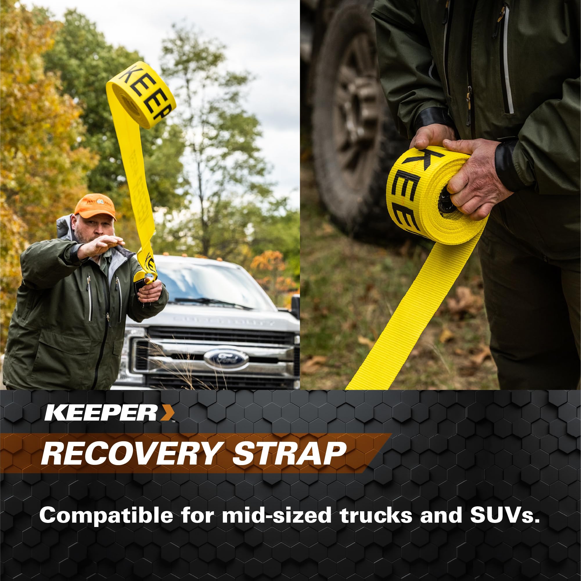 Keeper - 4'' X 30 Emergency Vehicle Towing And Recovery Strap - 10,000 Lbs. Max Vehicle Weight And 20,000 Lbs. Break Strength