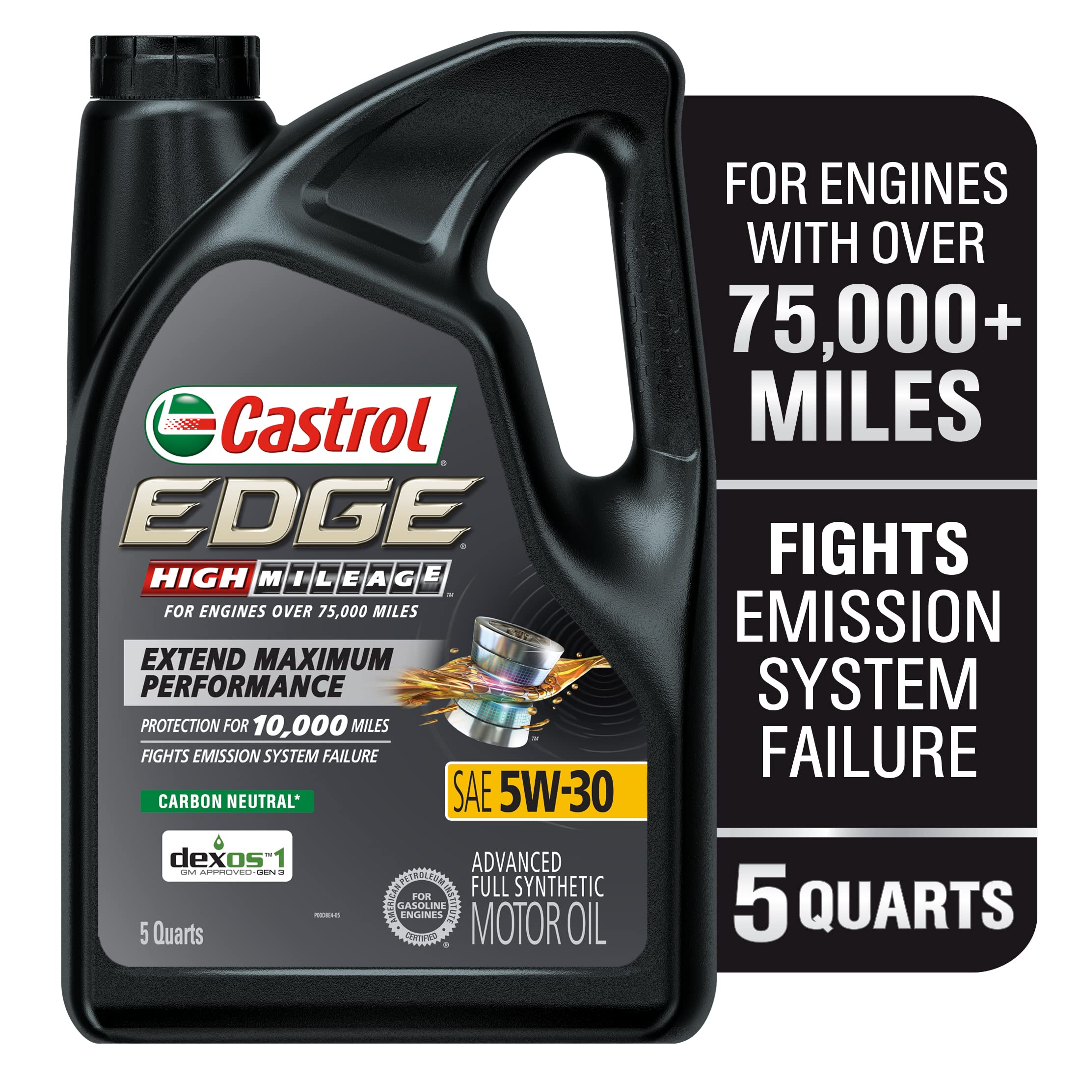 Castrol Edge High Mileage 5W-30 Advanced Full Synthetic Motor Oil, 5 Quarts
