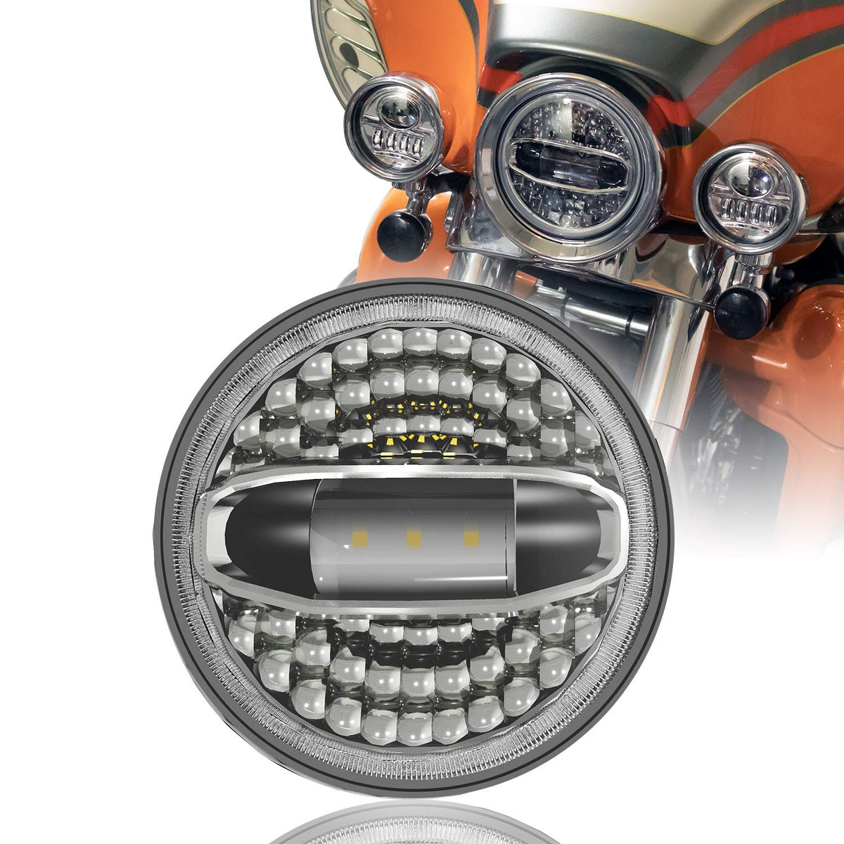 SUNPIE 5D 7 inch LED White Amber Head light Compatible with H_arley Street Glide/Tri Glide, Compatible with Electra Glide, Compa